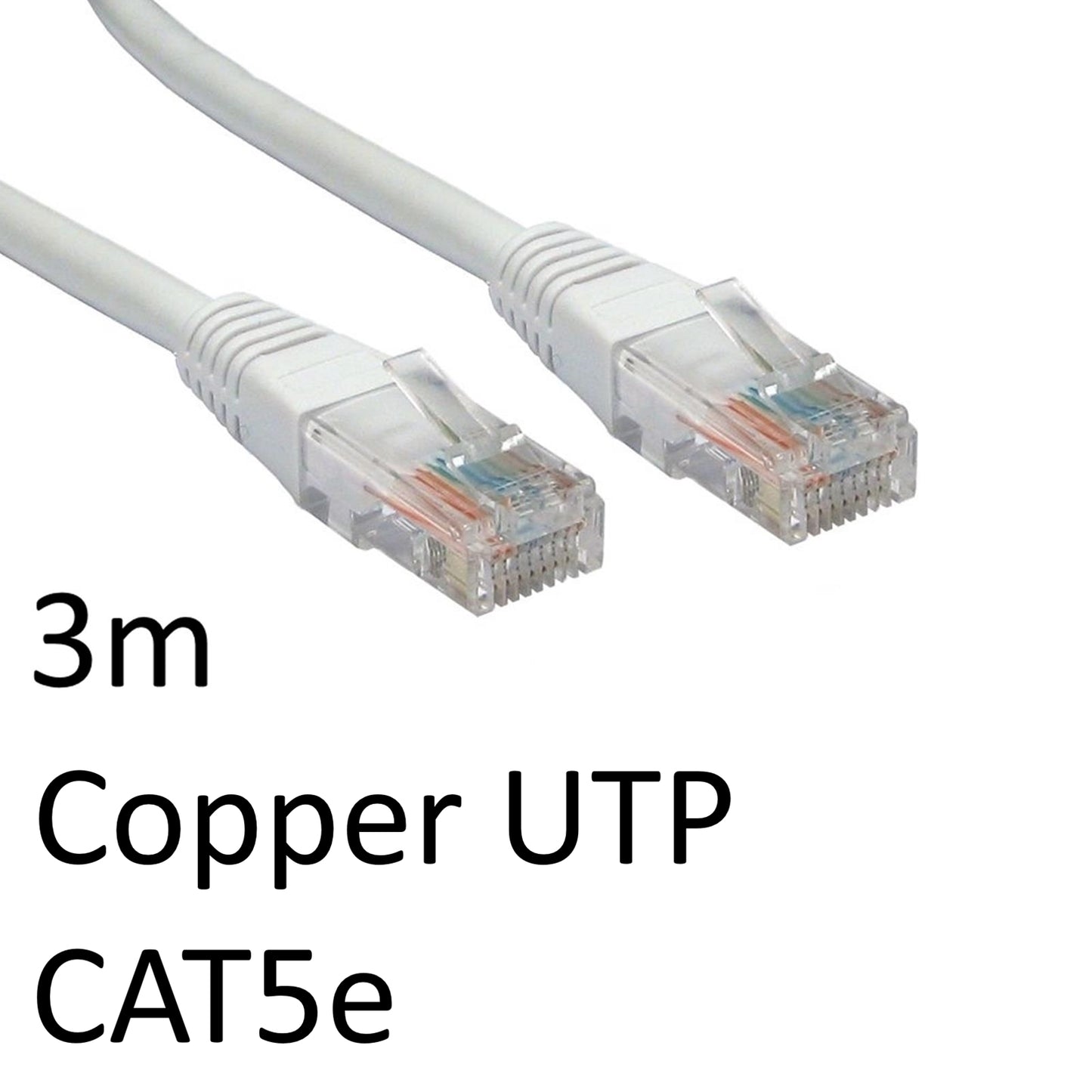 RJ45 (M) to RJ45 (M) CAT5e 3m White OEM Moulded Boot Copper UTP Network Cable - PC Gear UK
