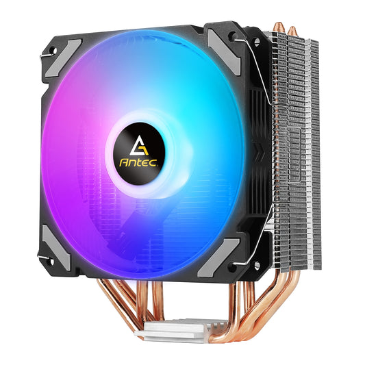 ANTEC A400i Fan CPU Cooler, Universal Socket, 120mm Neon Light Effect Silent RGB PWM Fan, 1800RPM, 4 Direct-Touch Copper Heatpipes, Intel LGA 1700 Bracket Included - PC Gear UK