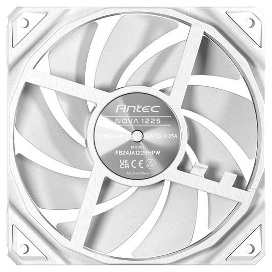 Antec NOVA 120 PWM Fan, White, High-Performance Cooling with Fluid Dynamic Bearing, Precise Three-Phase Speed Control, Industrial-Grade Metal Construction, and Dustproof Design - PC Gear UK