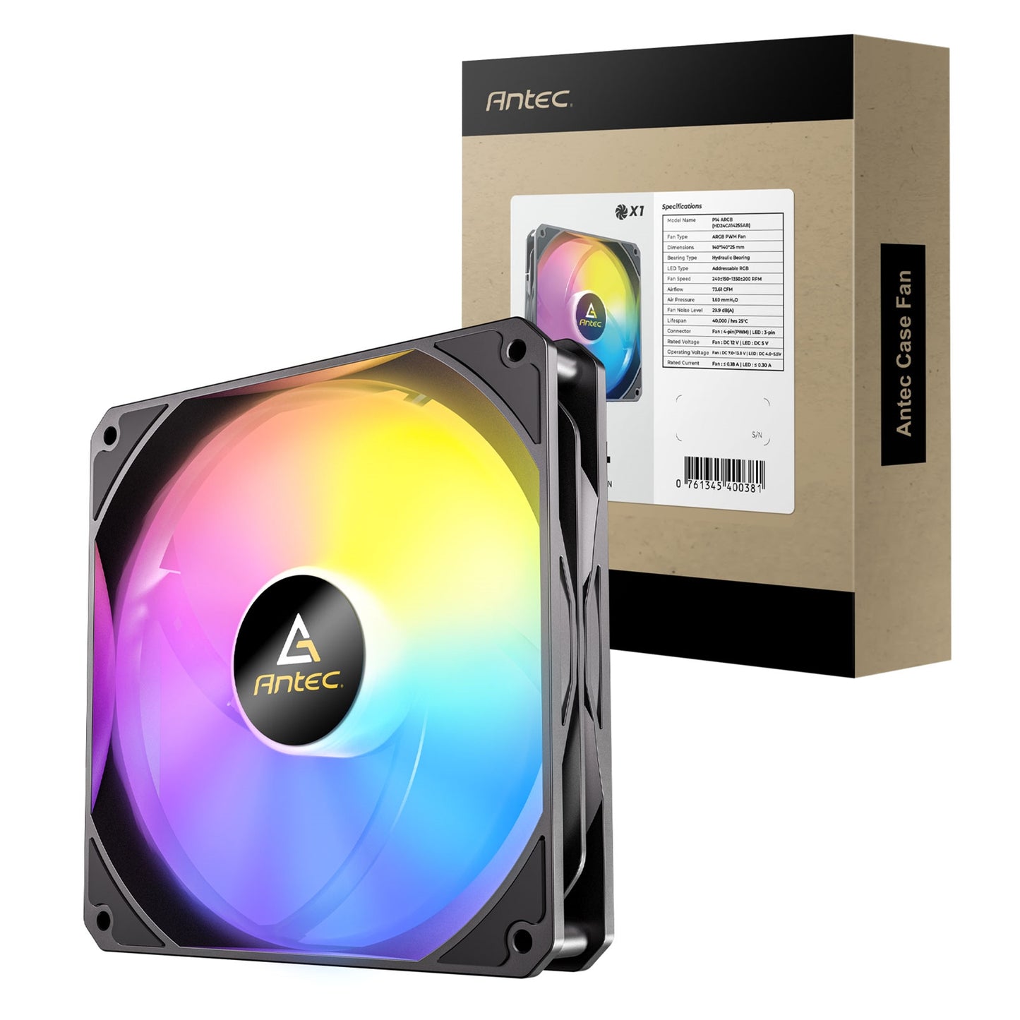 Antec P14 ARGB PWM 140mm Case Fan - Hydraulic Bearing, 240-1350 RPM, Black - PC Gear UK