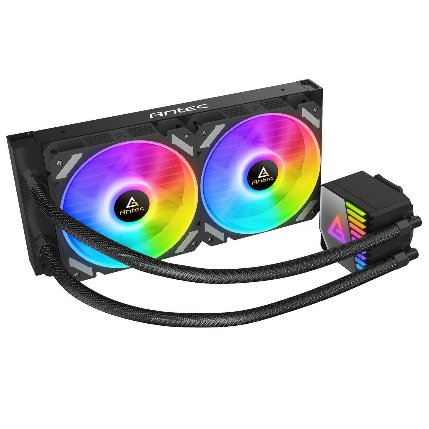 ANTEC Symphony 240 AiO Liquid CPU Cooler, Universal Socket, 240mm Radiator, PWM 1600RPM Cooling Fans, Addressable RGB LED Lighting with Chromatic ARGB Lighting Pump Head - PC Gear UK