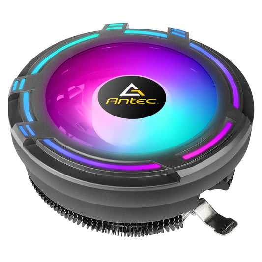 ANTEC T120 Fan CPU Cooler, Universal Socket, 120mm Chromatic Silent RGB Fan, 1500RPM, Massive Black Aluminium Fins for Enhanced Cooling Performance, Designed for Small Form Factor Cases - PC Gear UK