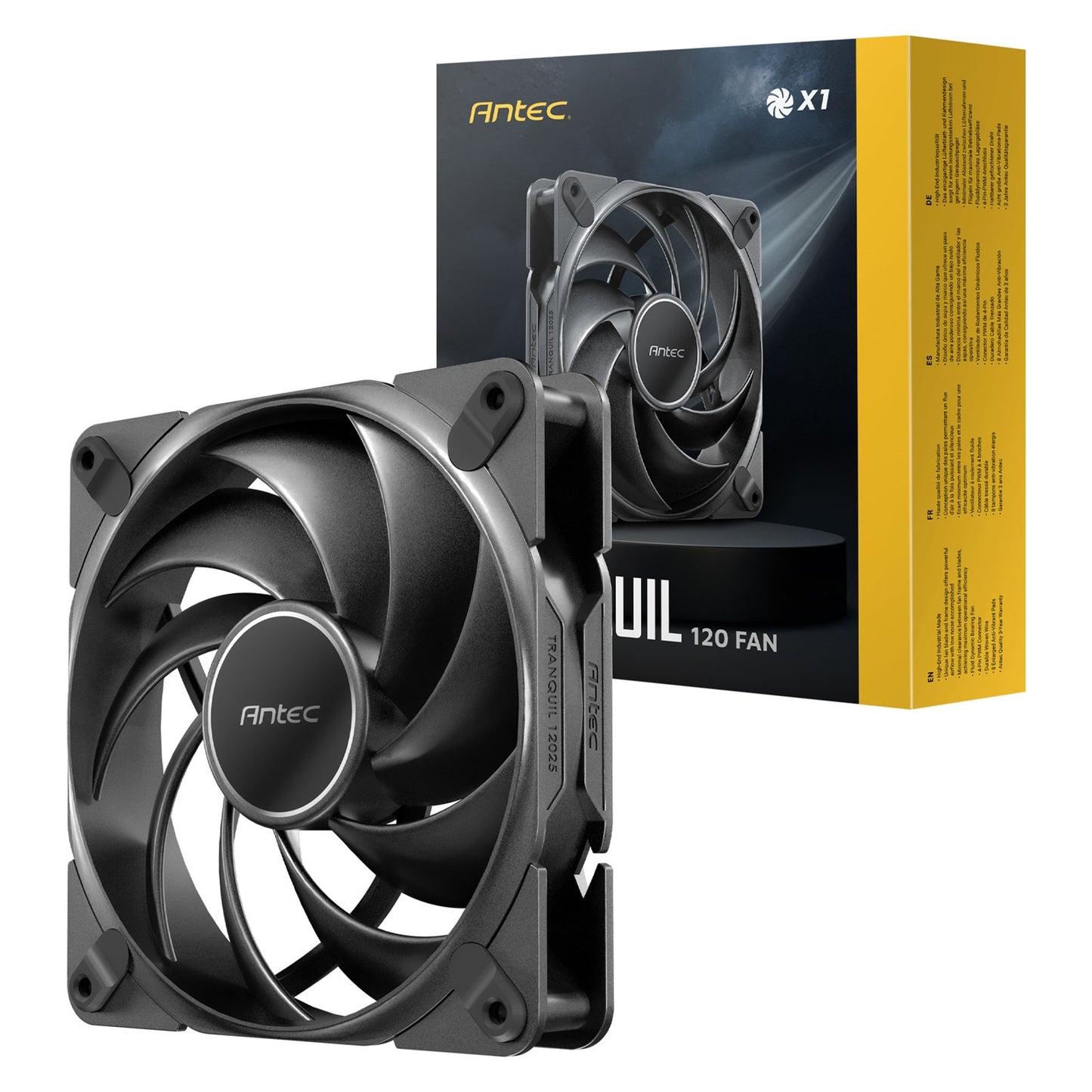 Antec Tranquil 120 PWM Case Fan - Fluid Dynamic Bearing, 400-2000 RPM, Black - PC Gear UK