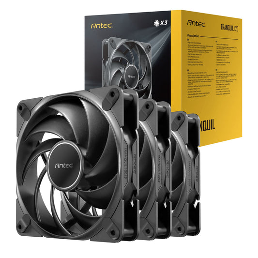 Antec Tranquil 120 PWM Case Fan (3-Pack) - Fluid Dynamic Bearing, 400-2000 RPM, Black - PC Gear UK