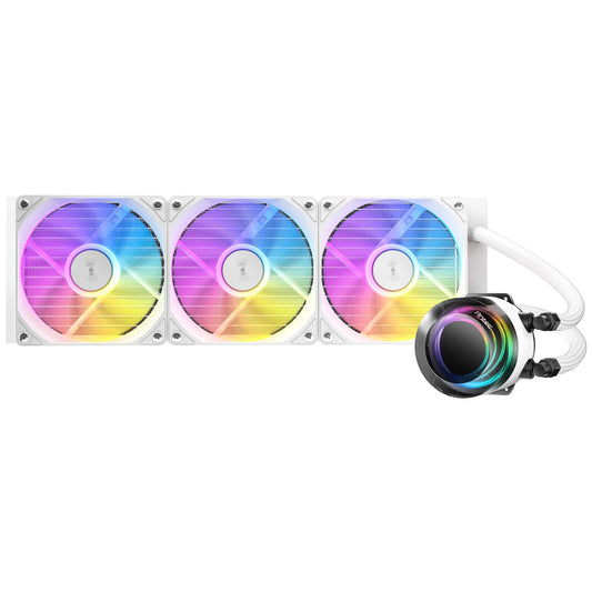 Antec Vortex Lum 360 ARGB White CPU Liquid Cooler - Intel & AMD Compatible, 3 x 120mm ARGB Fans, Suspended Spiral Pump Head, Enhanced Cooling Performance - PC Gear UK