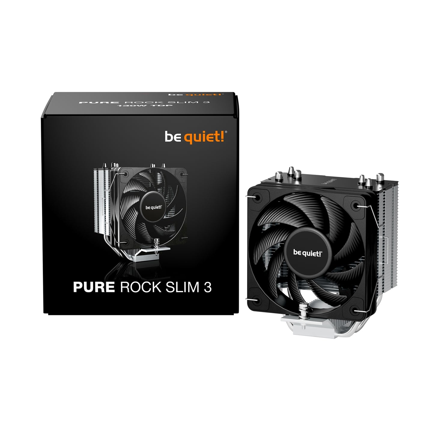 be quiet! Pure Rock Slim 3 Fan CPU Cooler, Universal Socket, High Quality 100mm PWM Black Cooling Fan, 1700RPM, 3 Heat Pipes, 130W TDP, Intel 1851/ 1700 & AMD AM4/ AM5 Compatible, Intel: 1851 / 1700AMD: AM5 / AM4