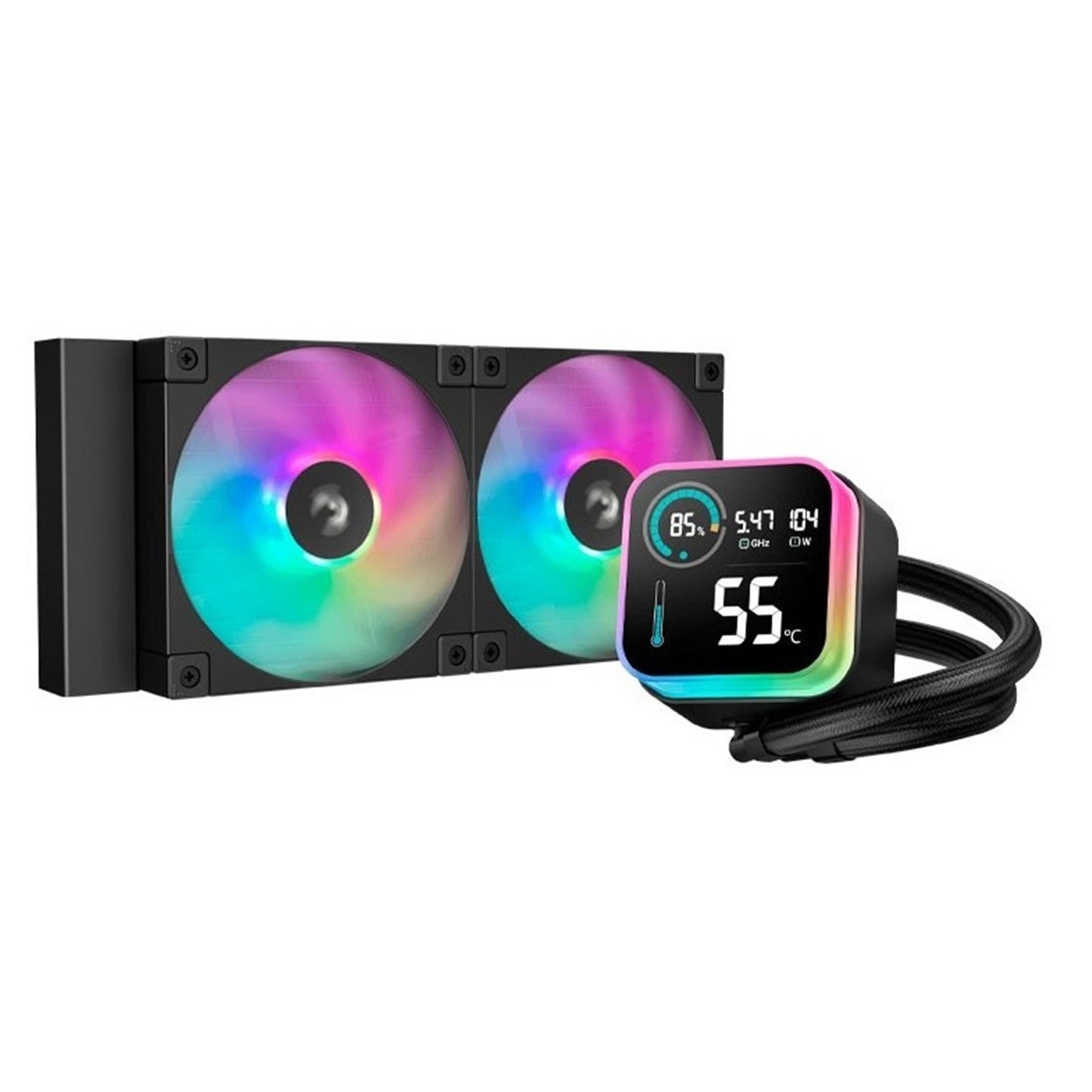 DeepCool LQ240 240mm AIO Liquid CPU Cooler, Segment LCD Display, Dual ARGB PWM Fans, Anti-Leak Tech, DeepCreative Software, Intel LGA1851/1700 & AMD AM5/AM4 Compatible - PC Gear UK