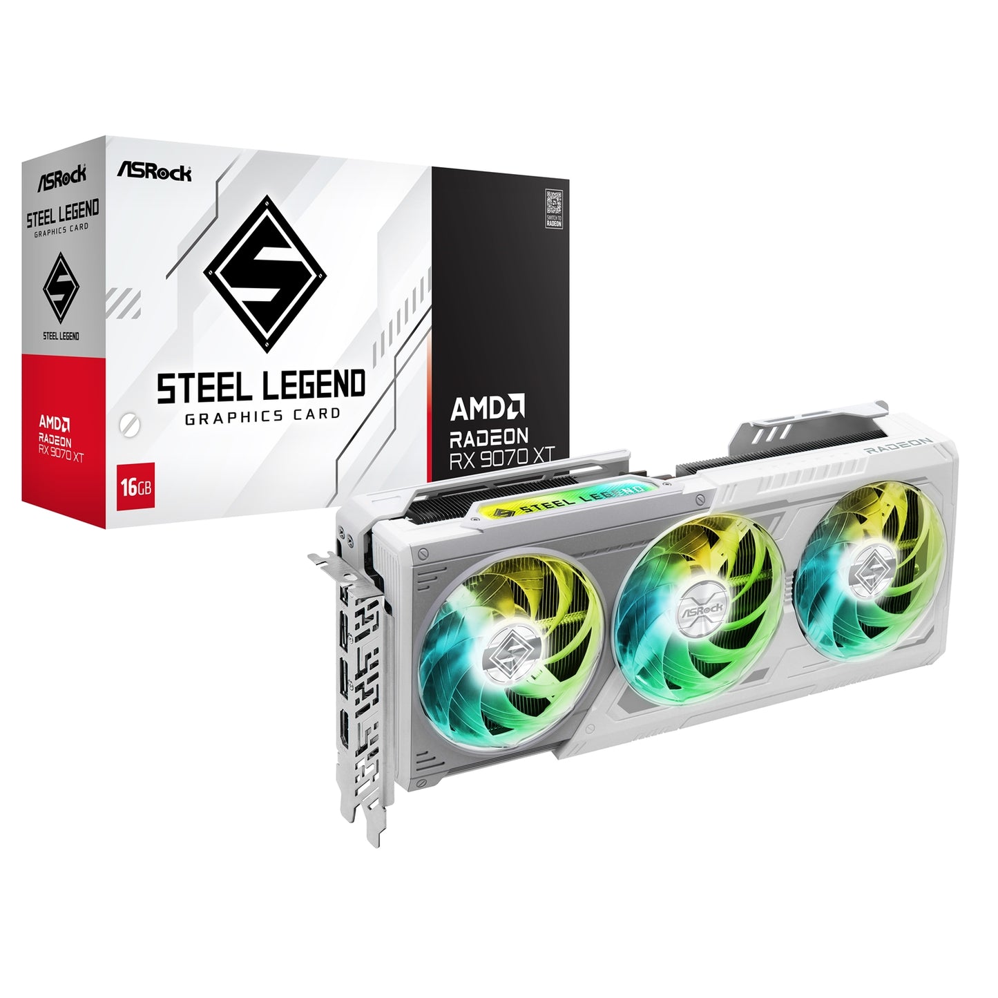 ASRock AMD Radeon RX 9070 XT Steel Legend OC 16GB GDDR6 Graphics Card | 2970MHz Boost | Triple Fan | RGB
