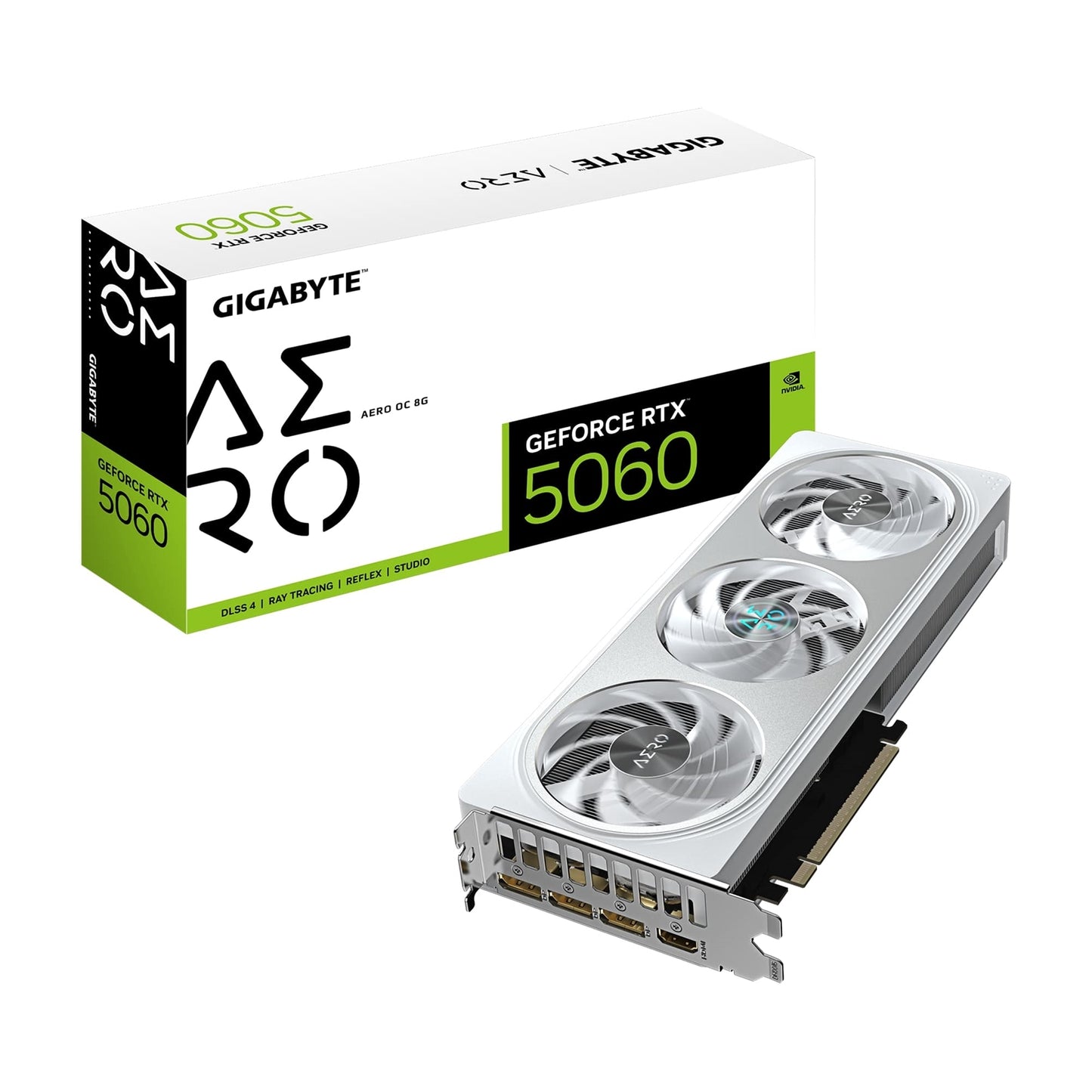 Gigabyte NVIDIA GeForce RTX 5060 Aero OC 8GB GDDR7 Graphics Card, 3840 CUDA Cores, 2595 MHz Core Clock, Triple Fan, 3x DisplayPorts / 1x HDMI Port - PC Gear UK