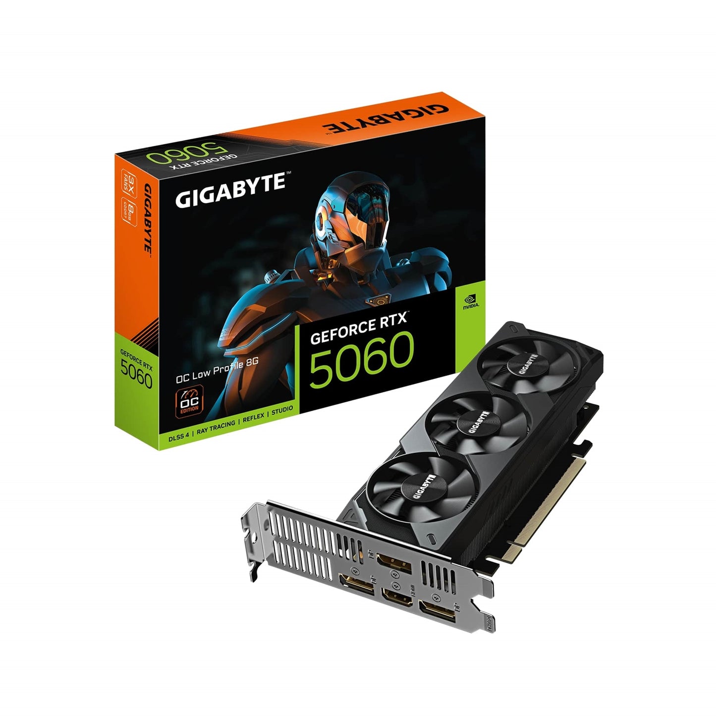GeForce RTX 5060 OC Low Profile OC 8GB GDDR7 Graphics Card, 3840 CUDA Cores, 2512 MHz Core Clock, Triple Fan, 3x DisplayPorts / 1x HDMI Port - PC Gear UK
