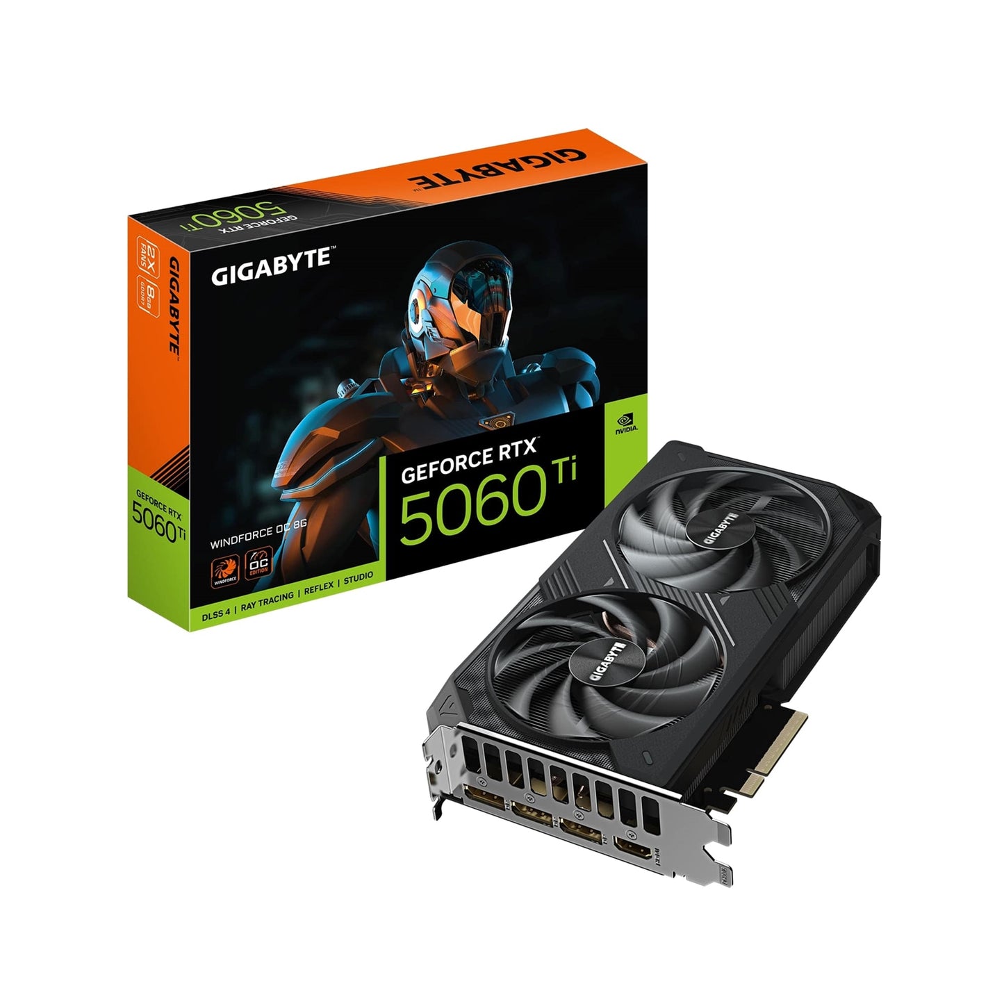 GeForce RTX 5060 WINDFORCE 8GB GDDR7 Graphics Card, 3840 CUDA Cores, 2497 MHz Core Clock, Dual Fan, 3x DisplayPorts / 1x HDMI Port - PC Gear UK