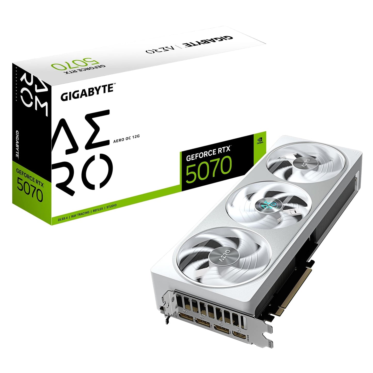 Gigabyte NVIDIA GeForce RTX 5070 AERO OC 12GB GDDR7 Graphics Card, 6144 CUDA Cores, 2625 MHz Core Clock, Triple Fan, White, RGB, 3x DisplayPorts / 1x HDMI Port - PC Gear UK