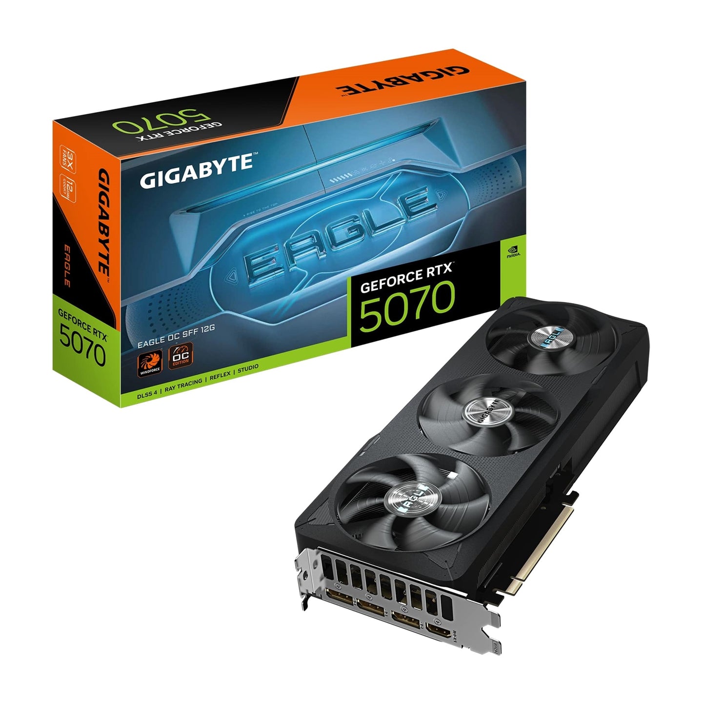 Gigabyte NVIDIA GeForce RTX 5070 EAGLE OC SFF 12GB GDDR7 Graphics Card, 6144 CUDA Cores, 2587 MHz Core Clock, Triple Fan, 3x DisplayPorts / 1x HDMI Port - PC Gear UK