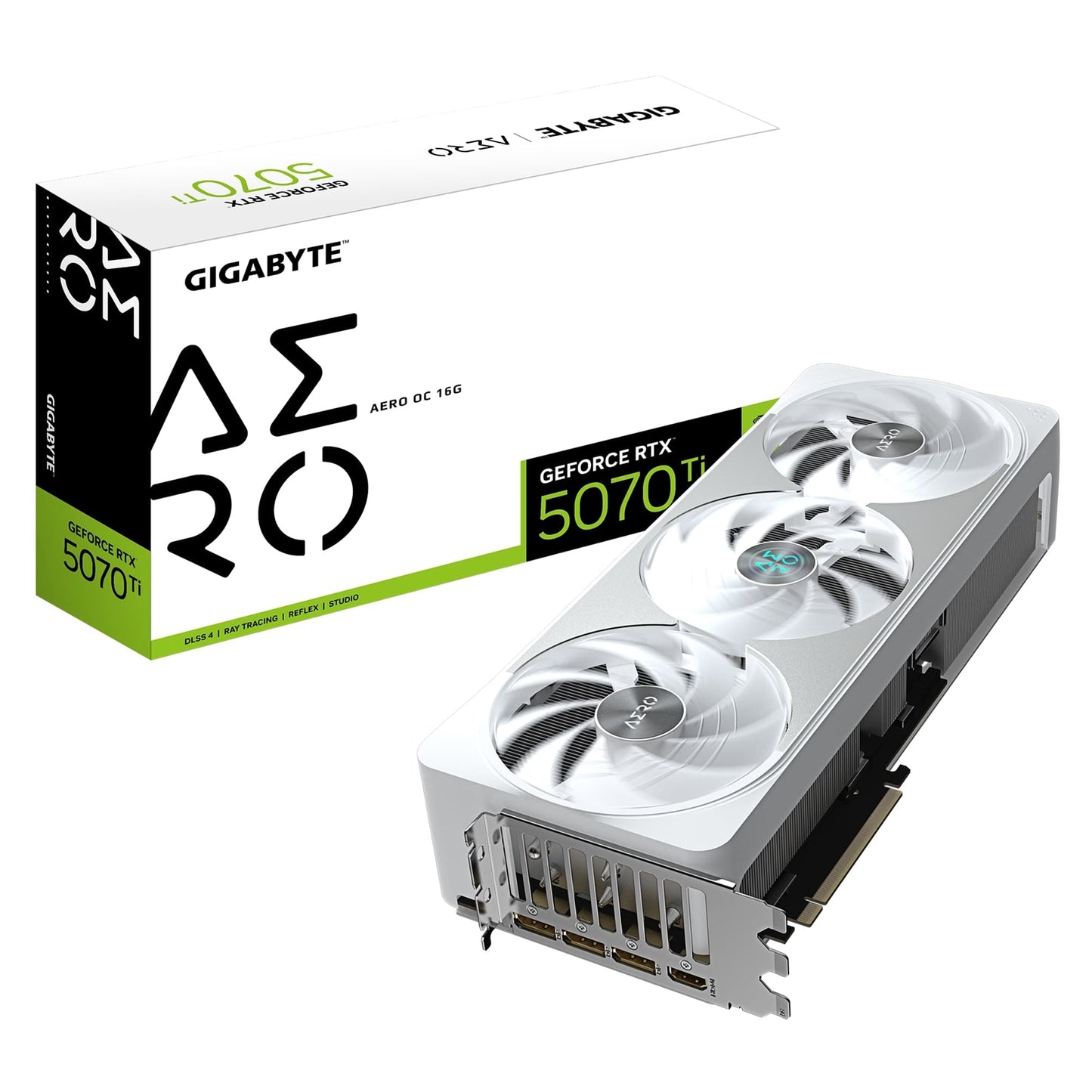 Gigabyte NVIDIA GeForce RTX 5070 Ti AERO OC 16GB GDDR7 Graphics Card, 8960 CUDA Cores, 2588 MHz Core Clock, Triple Fan, White, RGB, 3x DisplayPorts / 1x HDMI Port - PC Gear UK