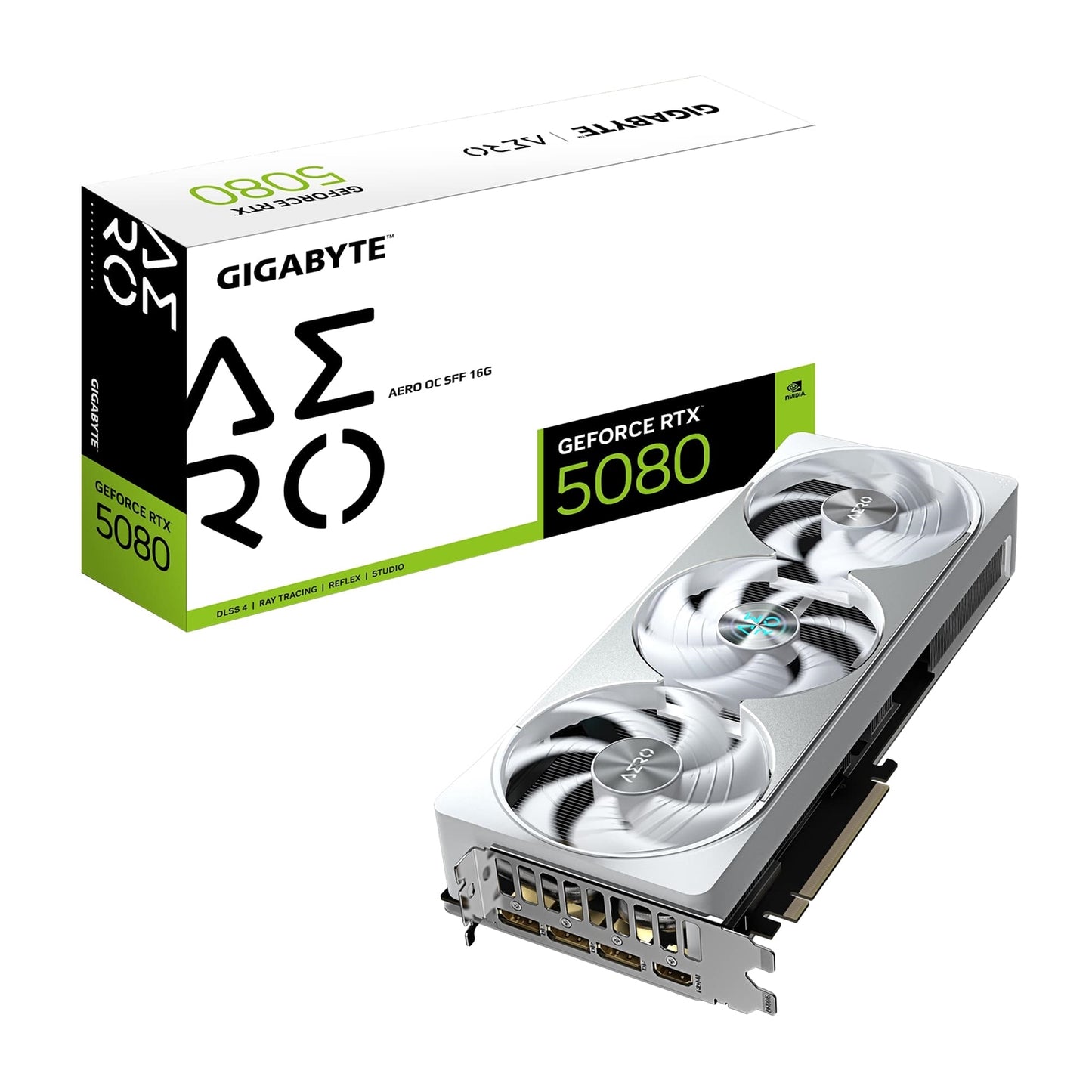 Gigabyte NVIDIA GeForce RTX 5080 AERO OC SFF 16GB GDDR7 Graphics Card, 10752 CUDA Cores, 2730 MHz Core Clock, Triple Fan, White, RGB, 3x DisplayPorts / 1x HDMI Por - PC Gear UK