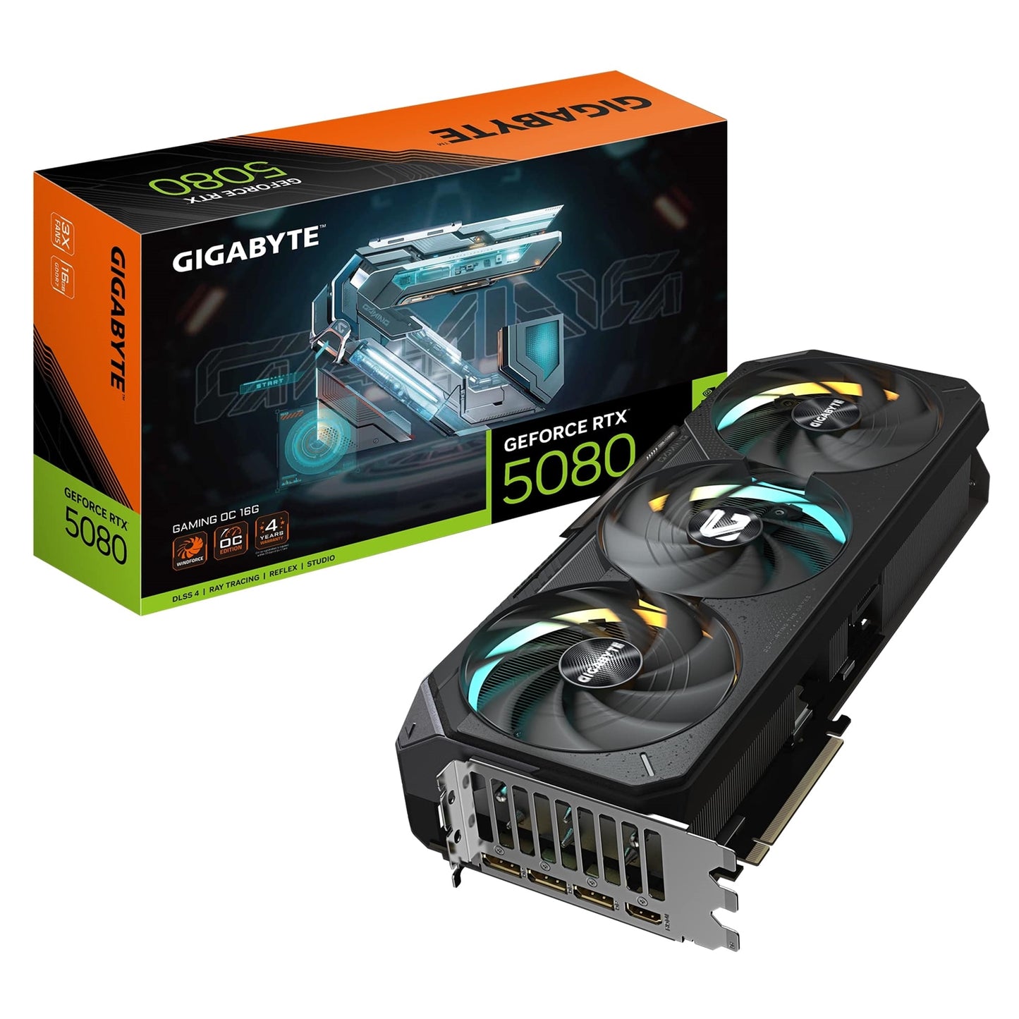 Gigabyte NVIDIA GeForce RTX 5080 GAMING OC 16GB GDDR7 Graphics Card, 10752 CUDA Cores, 2730 MHz Core Clock, Triple Fan, RGB, 3x DisplayPorts / 1x HDMI Port - PC Gear UK