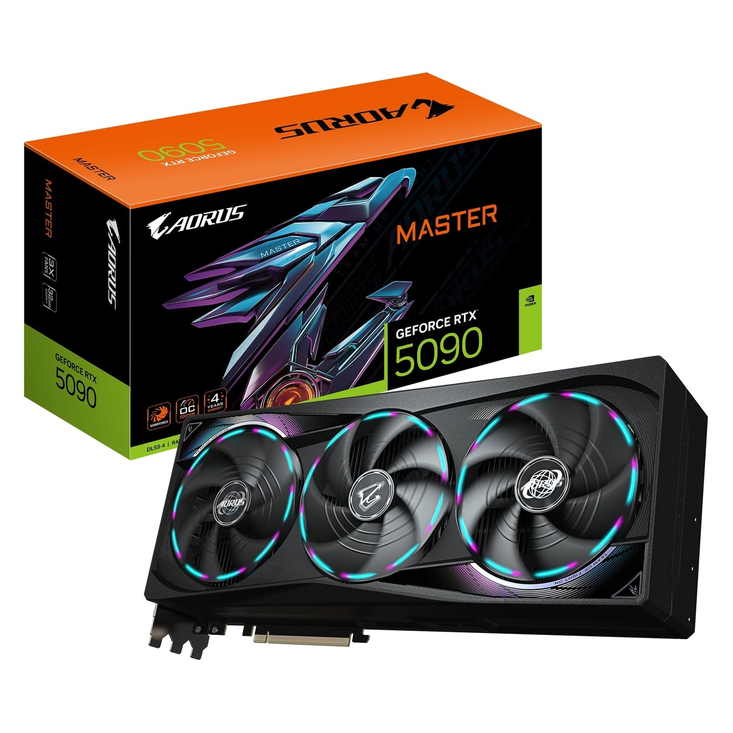 Gigabyte NVIDIA GeForce RTX 5090 AORUS MASTER 32G Graphics Card, 32GB GDDR7, 21760 CUDA Cores, 2655 MHz Core Clock, Triple Fan, RGB, 3x DisplayPorts / 1x HDMI Port - PC Gear UK