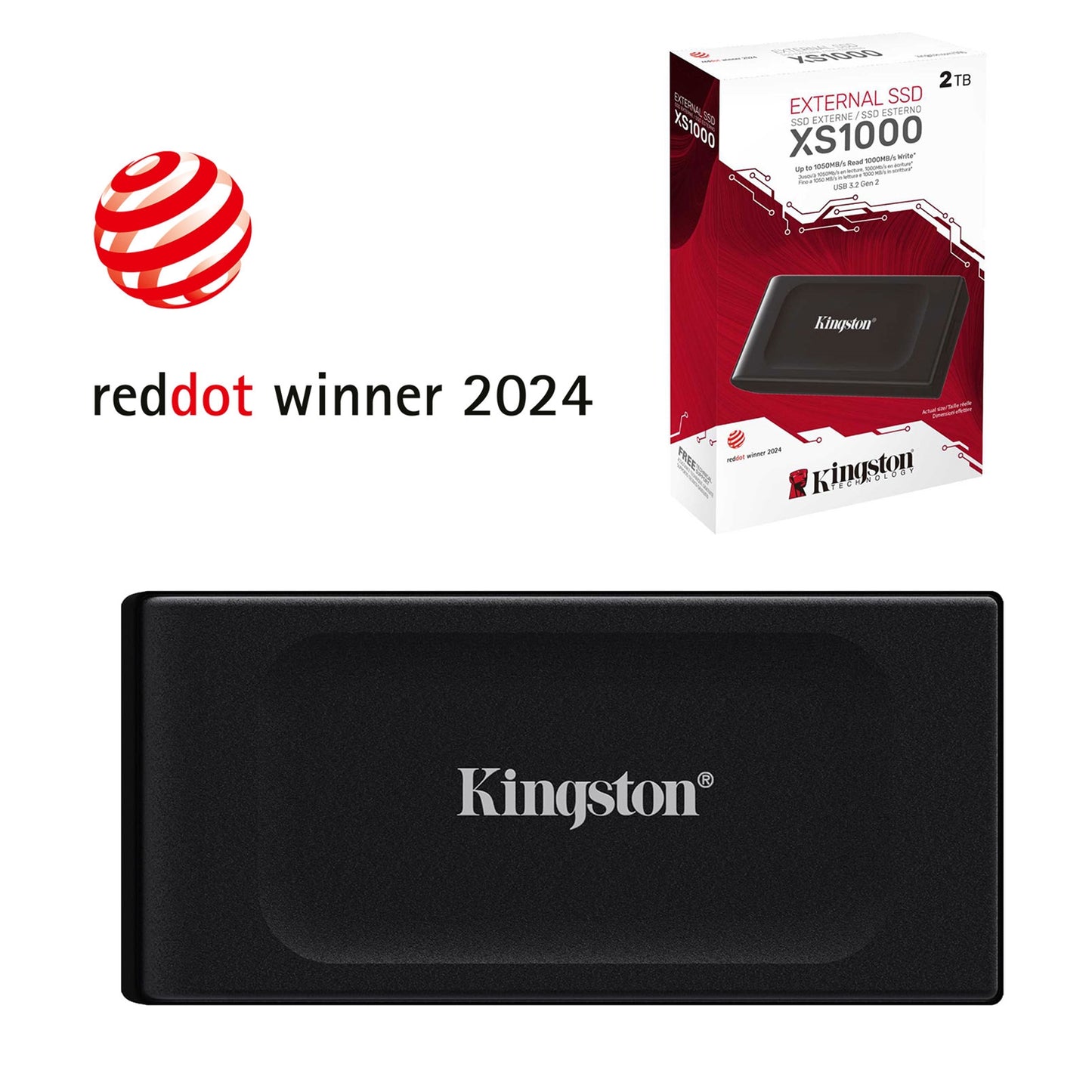 Kingston XS1000 (SXS1000/2000G) 2TB Portable External SSD, Read 1050MB/s, Write 1000MB/s, USB 3.2 Gen 2, 5 Year Warranty - PC Gear UK