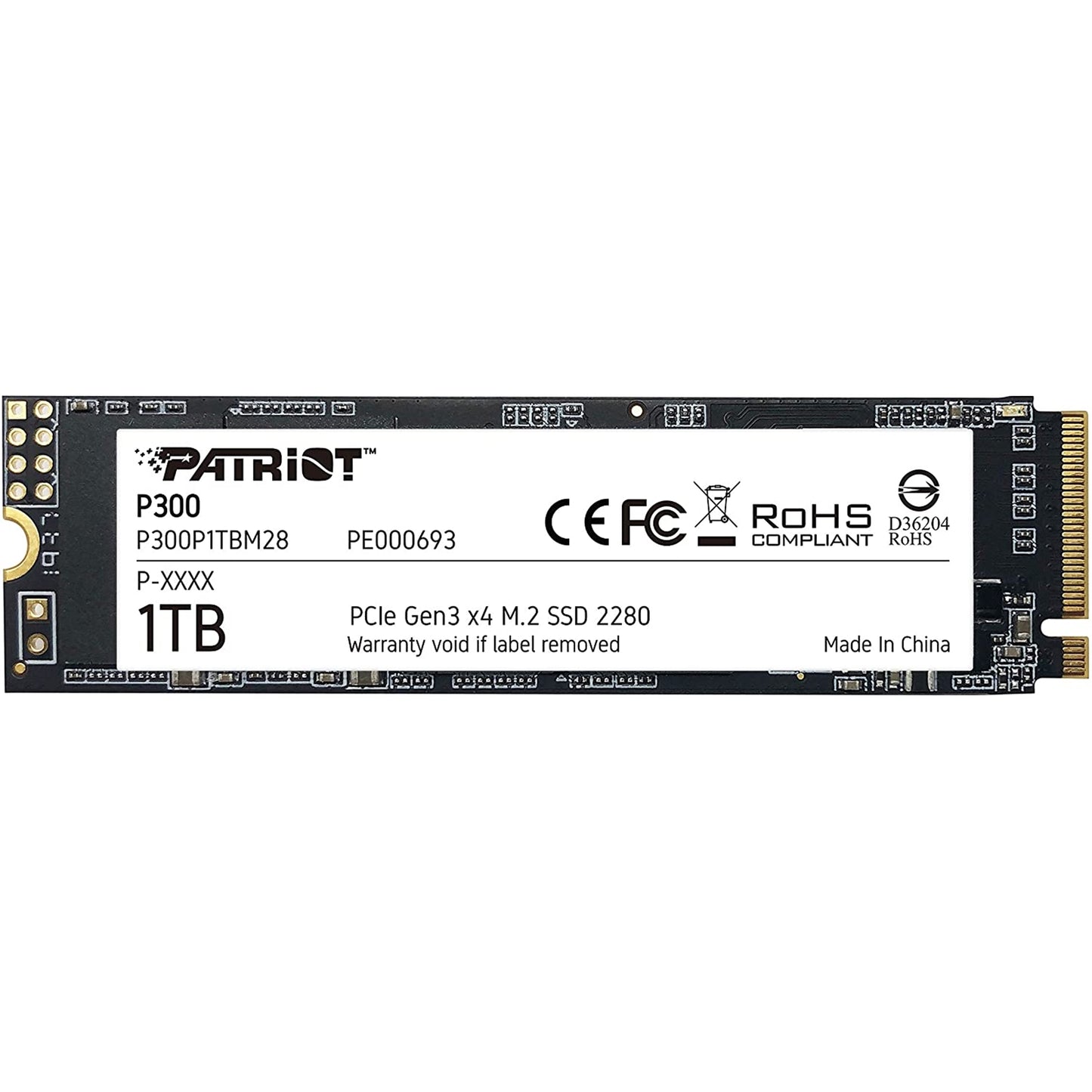 Patriot P300 (P300P1TBM28) 1TB NVMe SSD, M.2 Interface, PCIe Gen3, 2280, Read 2100MB/s, Write 1650MB/s, 3 Year Warranty - PC Gear UK