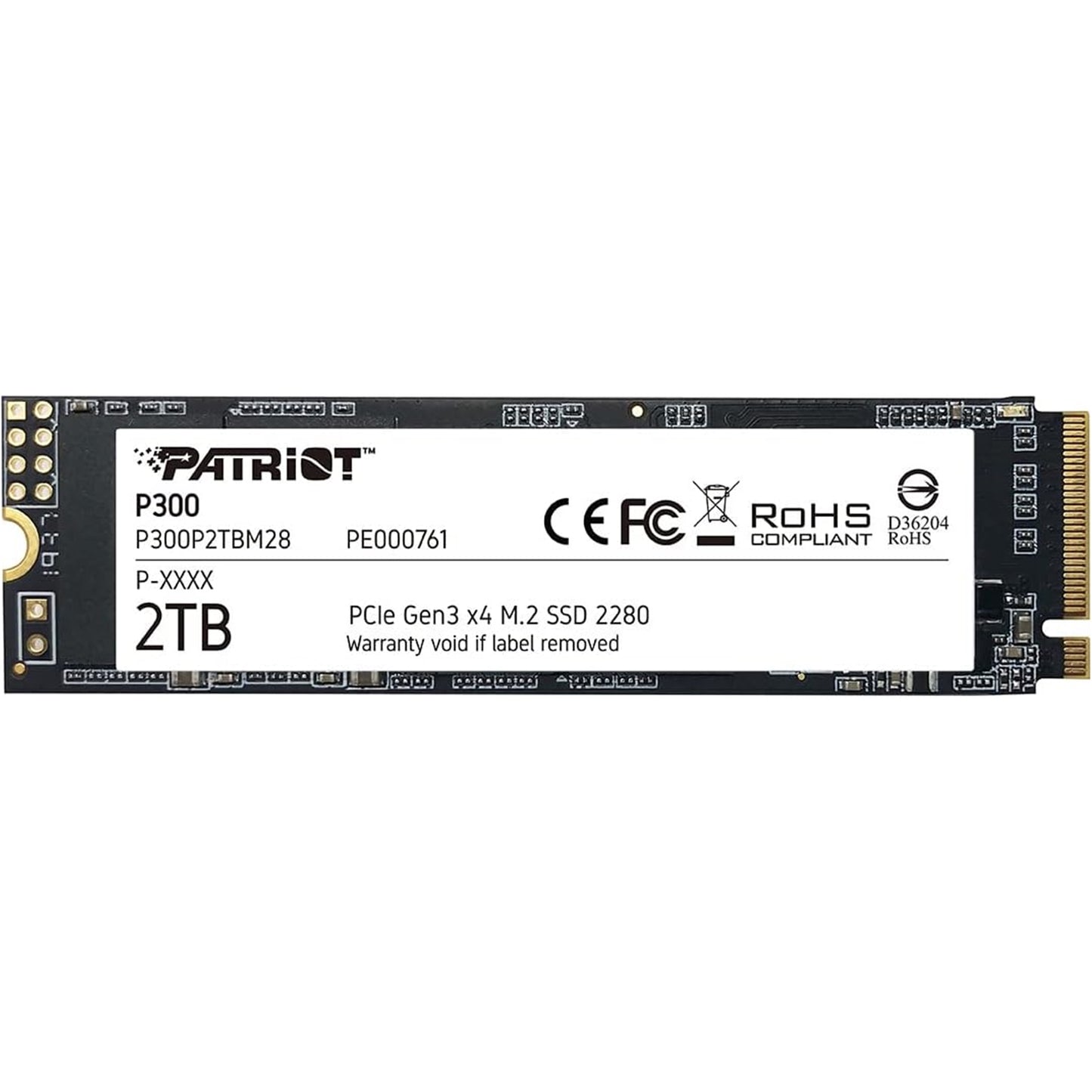 Patriot P300 (P300P2TBM28) 2TB NVMe SSD, M.2 Interface, PCIe Gen3, 2280, Read 2100MB/s, Write 1650MB/s, 3 Year Warranty - PC Gear UK