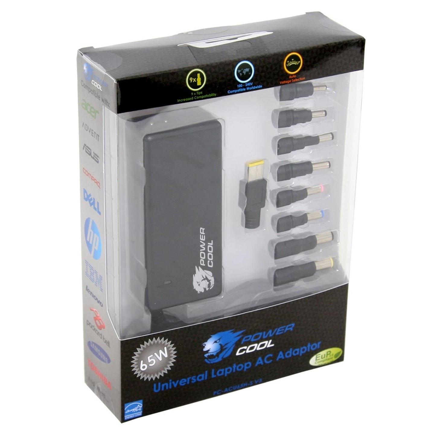 Powercool Universal 65W Auto Sense Power Adapter (8 tips) - PC Gear UK