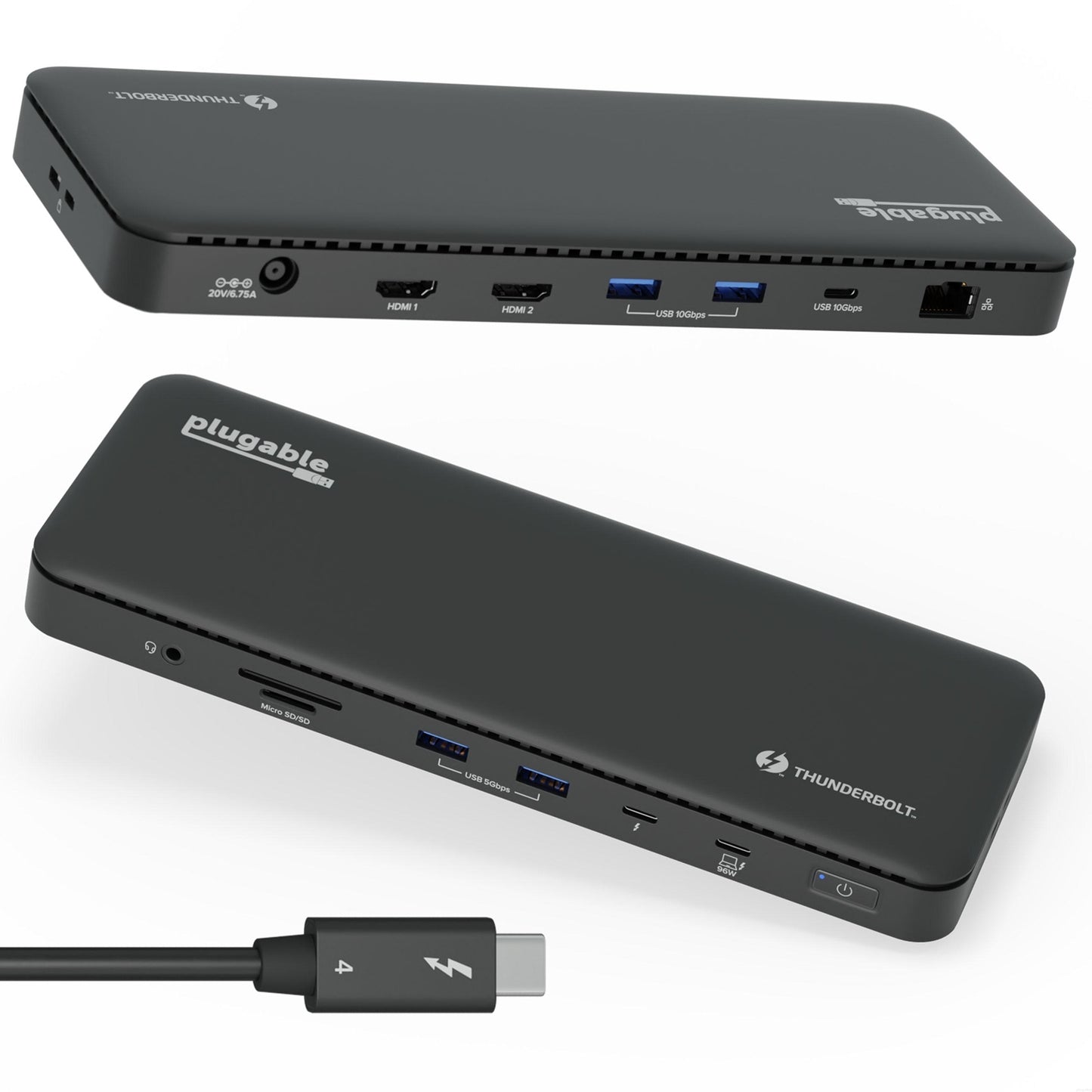 Plugable TBT4-UD5 ThunderBolt 4 Dual Monitor (2x 4K or 1x 8K) 96W USB-C PD Docking Station - PC Gear UK