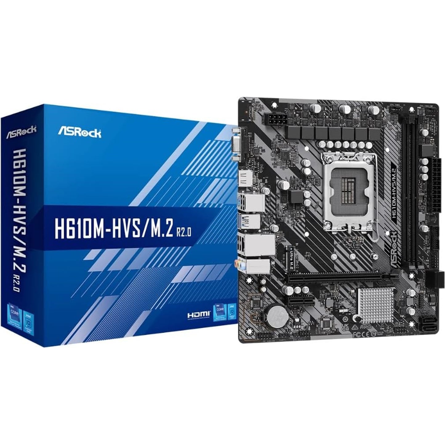 ASRock H610M-HDV/M.2 R2.0 Super Alloy Intel 1700 Socket Motherboard, Micro-ATX, 2x DDR4 Slots, 1x M.2 Socket, GbE LAN, 1x D-Sub / 1x DisplayPort / 1x HDMI Port - PC Gear UK