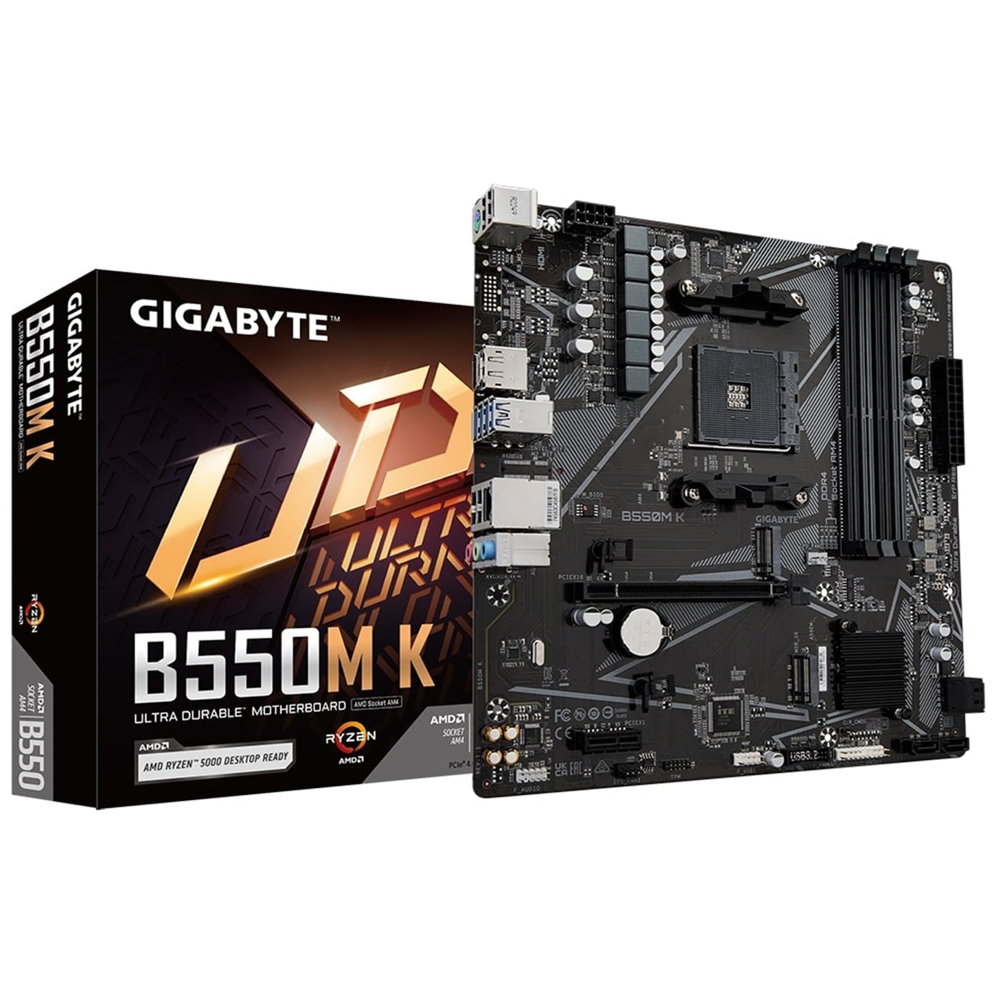 Gigabyte B550M K Ultra Durable AMD AM4 Socket Motherboard, Micro-ATX, 4x DDR4 Slots, 2x M.2 Sockets, GbE LAN, 1x DisplayPort / 1x HDMI Port - PC Gear UK