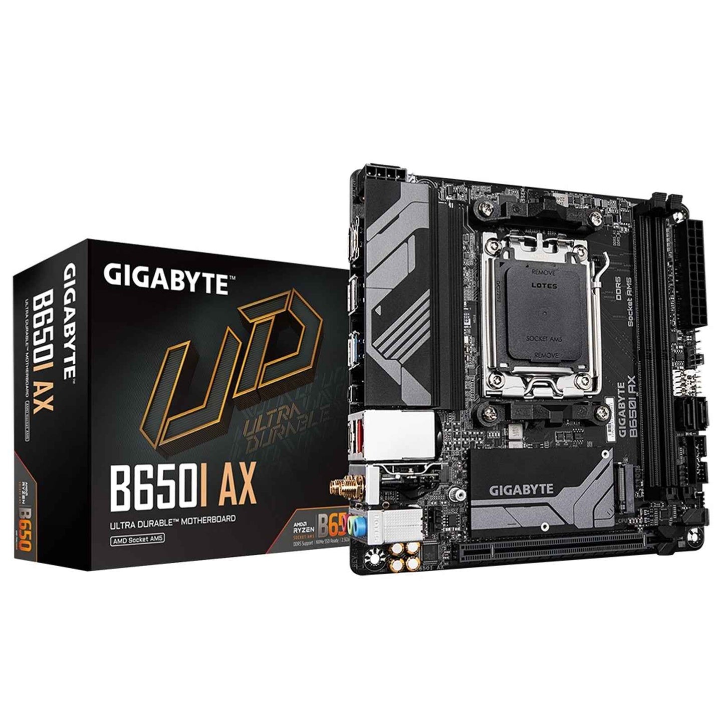 Gigabyte B650I AX Ultra Durable AMD AM5 Socket Motherboard, Mini-ITX, 2x DDR5 Slots, 1x M.2 Socket, 2.5GbE LAN, Wi-Fi 6E, 1x DisplayPort / 1x HDMI Port
