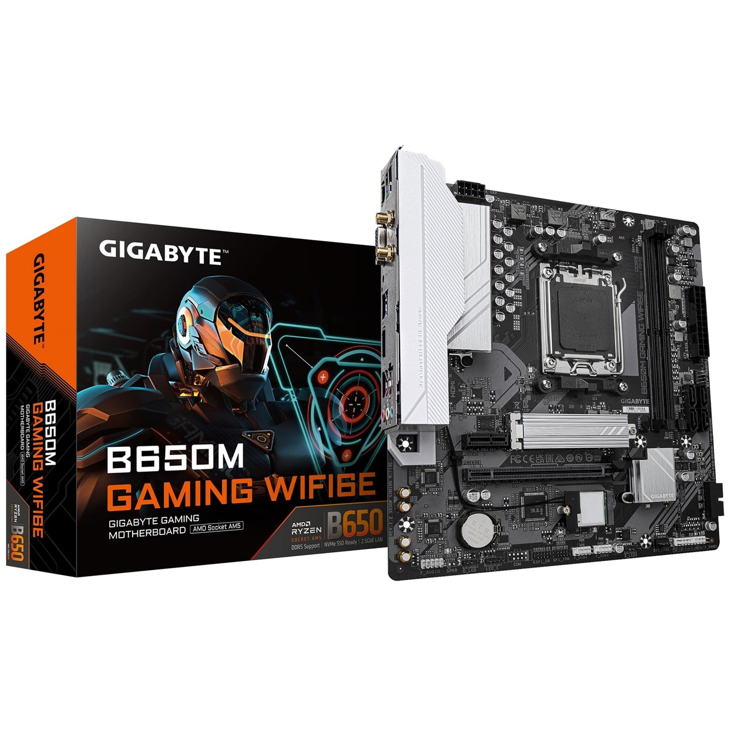 Gigabyte, Gigabyte B650M GAMING WIFI6E (rev. 1.2) AMD AM5 Socket Motherboard, 2x DDR5 DIMM Slots, 1x M.2 Sockets, 2.5GbE LAN, Wi-Fi 6E, 1x D-Sub / 1x HDMI Port, AMD B650