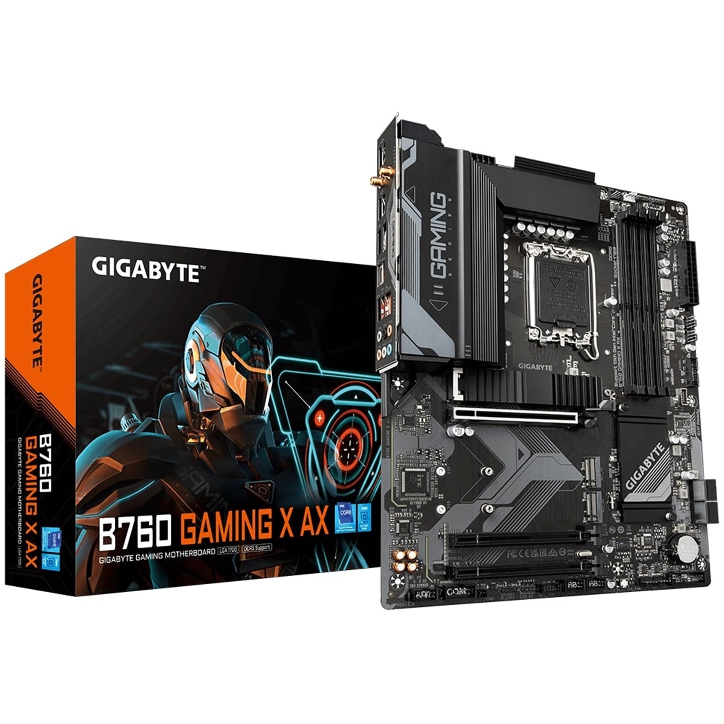 Gigabyte B760 GAMING X AX Intel 1700 Socket Motherboard, ATX, 4x DDR5 Slots, 3x M.2 Sockets, 2x USB-C Port, Fitted I/O Shield, 2.5GbE LAN, Wi-Fi 6E, 1x DisplayPort / 1x HDMI Port - PC Gear UK