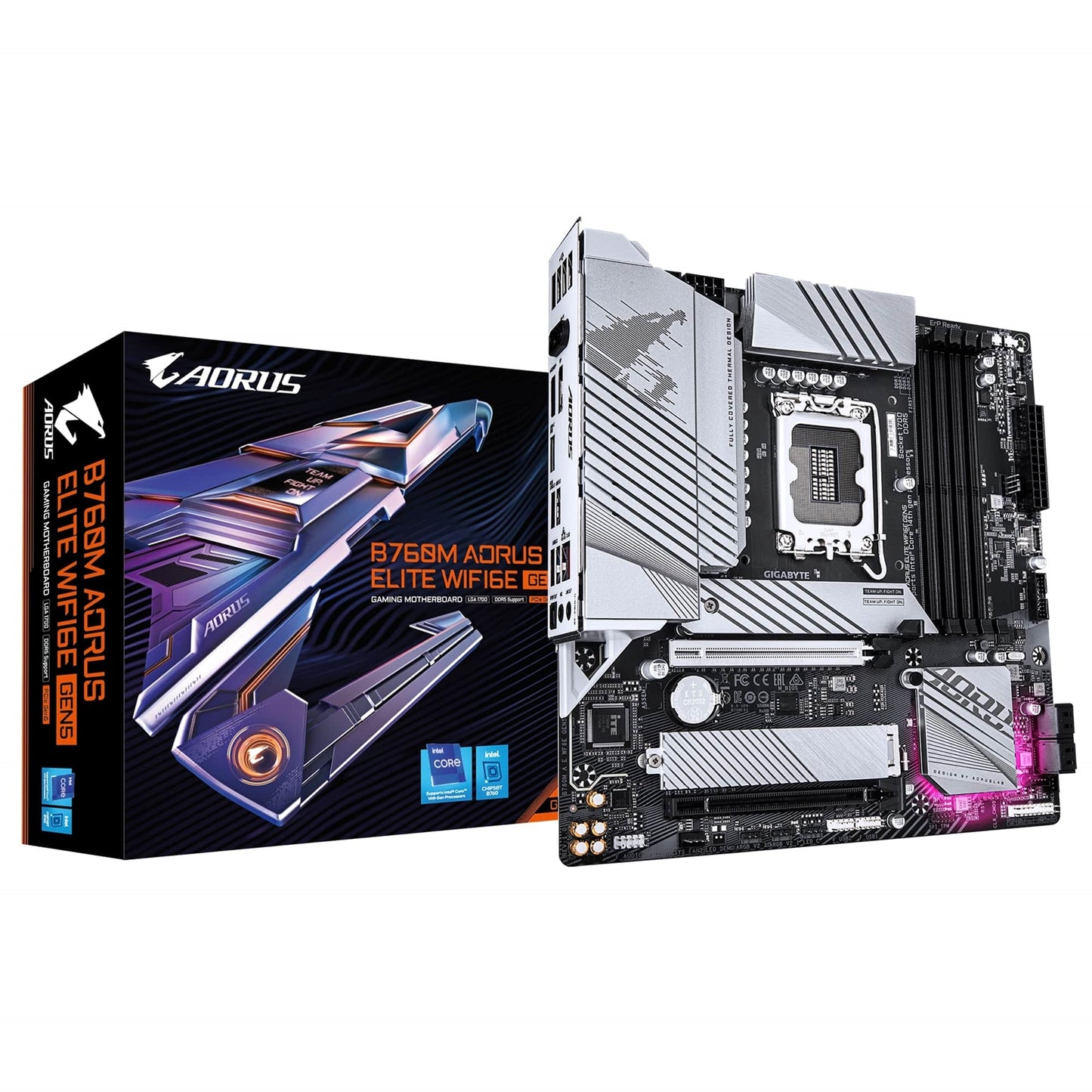 Gigabyte B760M AORUS ELITE WIFI6E GEN5 Intel 1700 Socket Motherboard, Micro-ATX, 4x DDR5 Slots, 2x M.2 Socket, 2.5GbE LAN, Wi-Fi 6E, 1x HDMI Port/ 1x DisplayPort