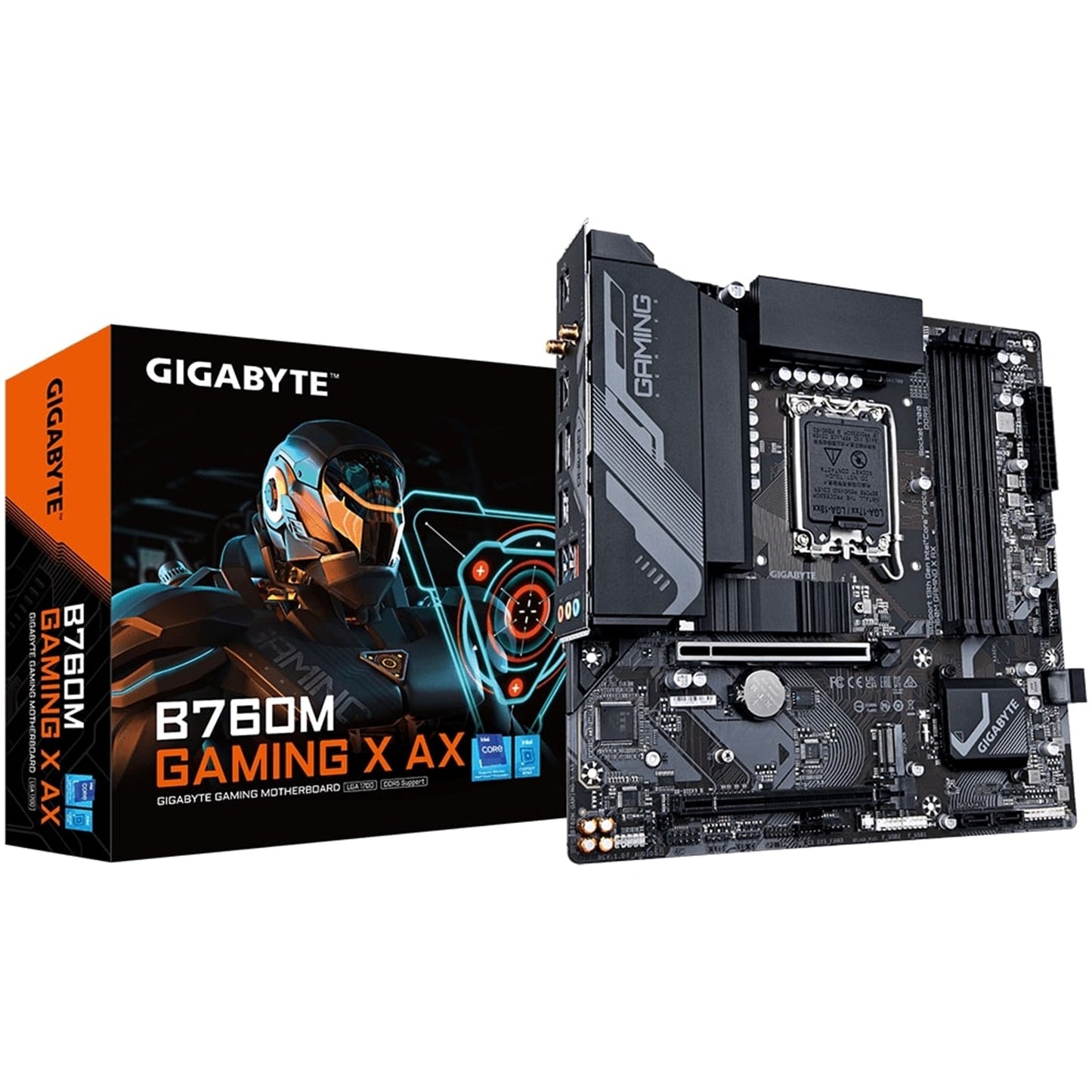Gigabyte B760M GAMING X AX Intel 1700 Socket Motherboard, Micro-ATX, 4x DDR5 Slots, 2x M.2 Sockets, 1x USB-C Port, Fitted I/O Shield, 2.5GbE LAN, Wi-Fi 6E, 1x DisplayPort / 1x HDMI Port - PC Gear UK