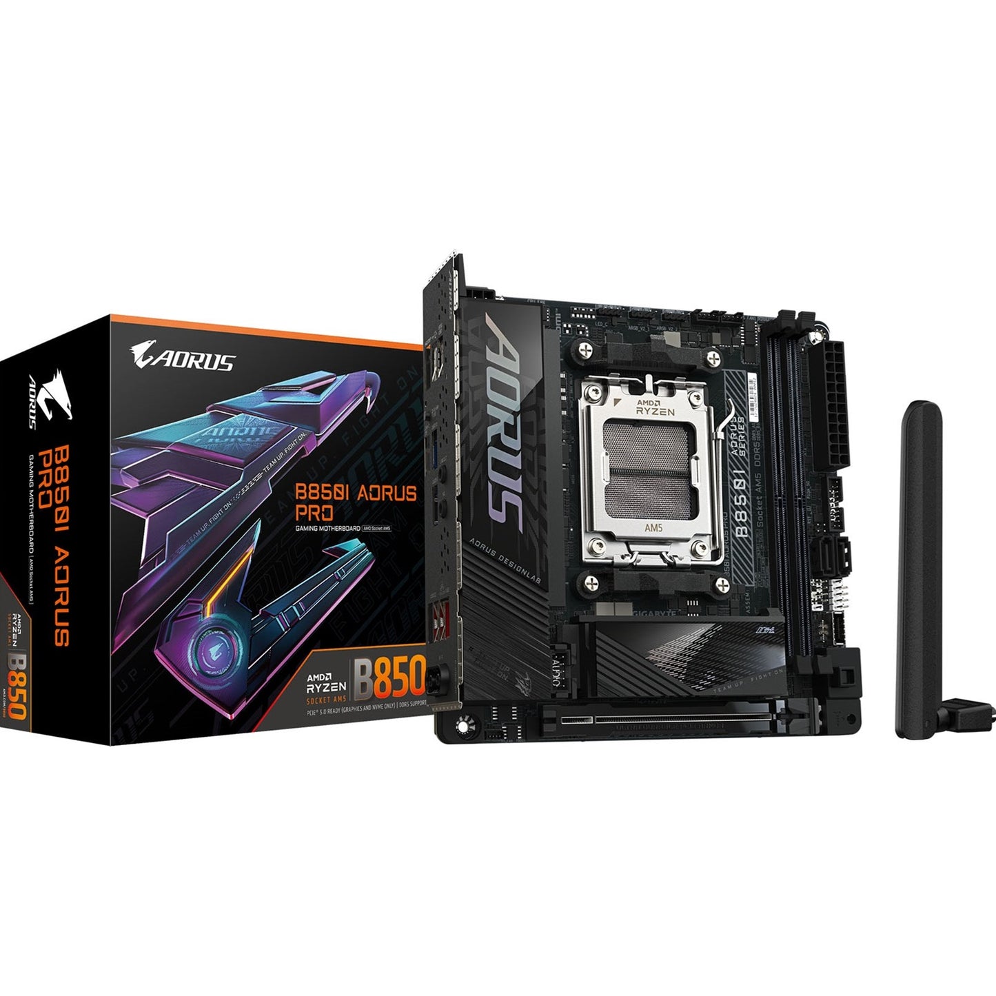 Gigabyte B850I AORUS PRO AMD AM5 Socket Motherboard, Mini-ITX, 2x DDR5 Slots, 2x M.2 Sockets, 2x USB-C Port, Fitted I/O Shield, 2.5GbE LAN, Wi-Fi 7, 1x HDMI Port - PC Gear UK