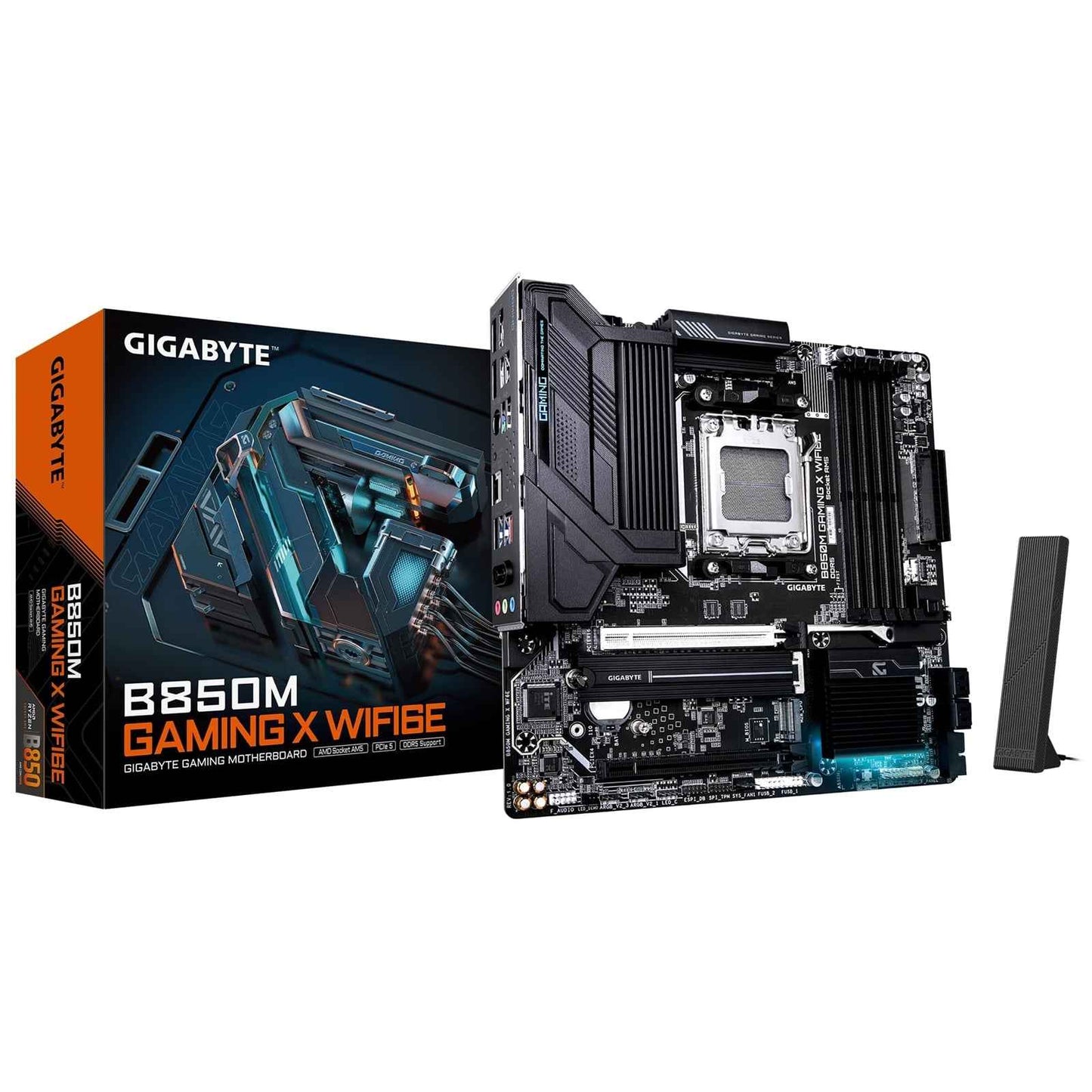 Gigabyte B850M GAMING X WIFI6E AMD AM5 Socket Motherboard, Micro-ATX, 4x DDR5 Slots, 2x M.2 Sockets, Fitted I/O Shield, 2.5GbE LAN, Wi-Fi 6E, 2x DisplayPorts / 1x HDMI Port