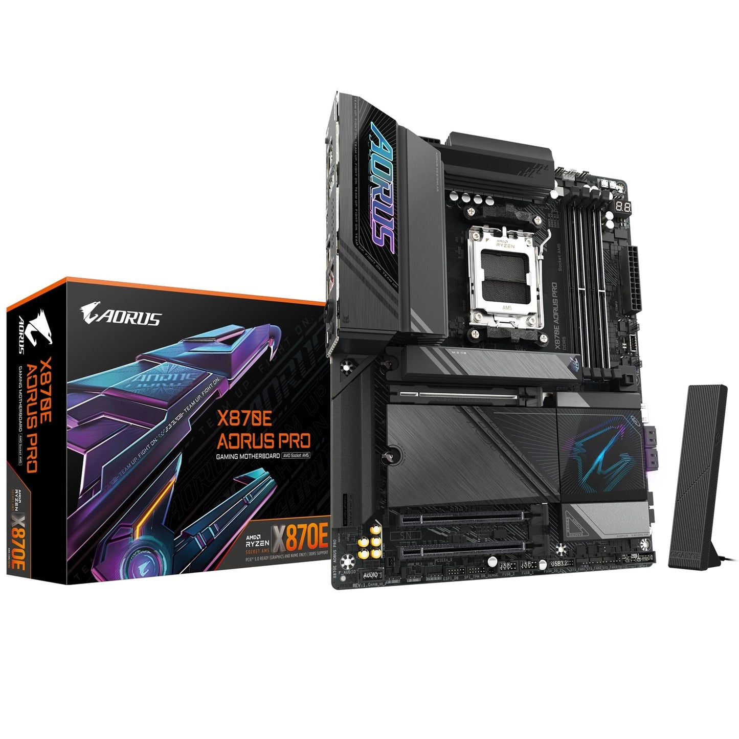Gigabyte X870E AORUS PRO AMD AM5 Socket Motherboard, ATX, 4x DDR5 Slots, 4x M.2 Sockets, 3x USB-C Port, Fitted I/O Shield, 2.5GbE LAN, Wi-Fi 7, 2x HDMI Port / 2x USB-C (USB4) - PC Gear UK