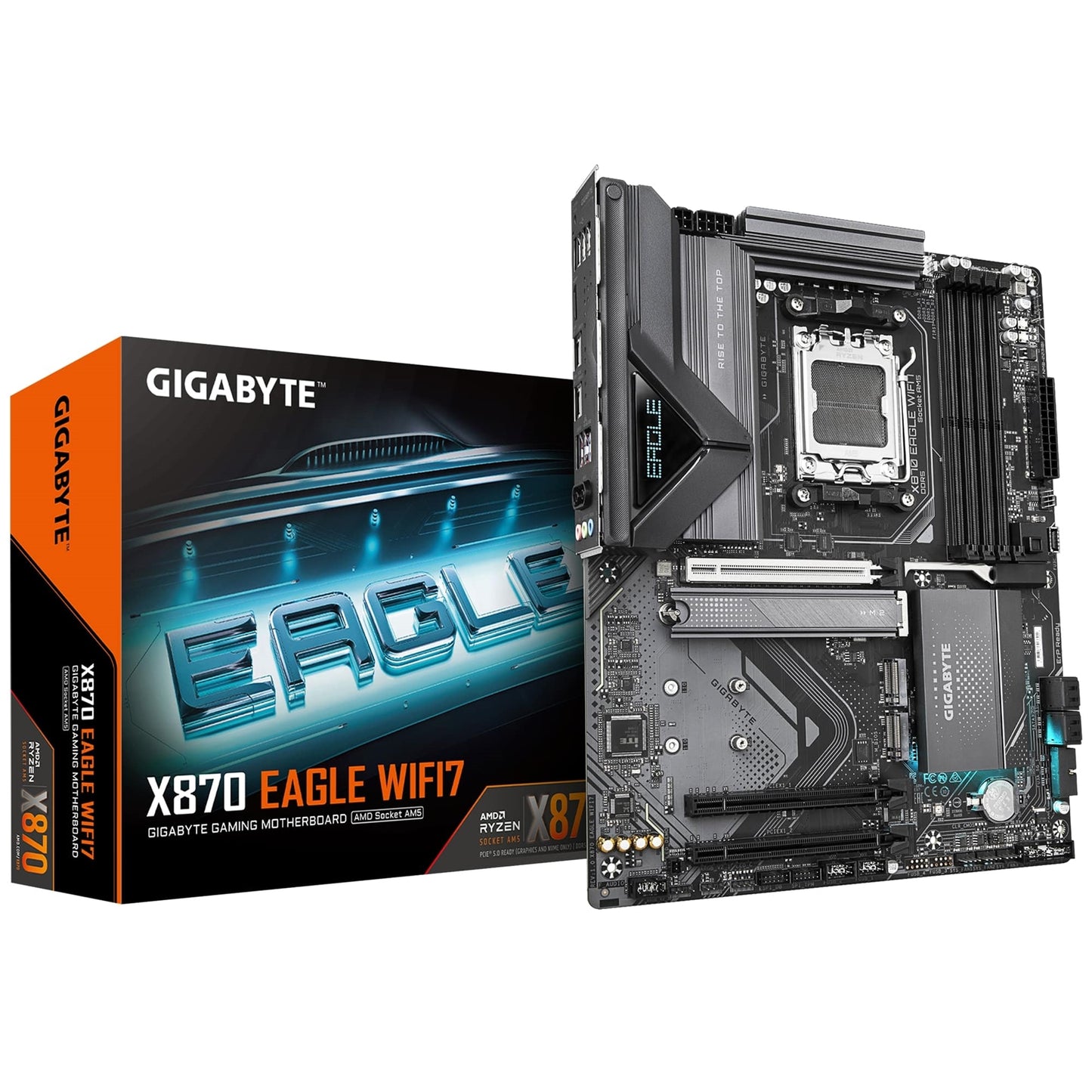 Gigabyte X870 EAGLE WIFI7 AMD AM5 Socket Motherboard, ATX, 4x DDR5 Slots, 3x M.2 Sockets, 3x USB-C Port, Fitted I/O Shield, 2.5GbE LAN, Wi-Fi 7, 1x HDMI Port / 2x USB-C (USB4) - PC Gear UK