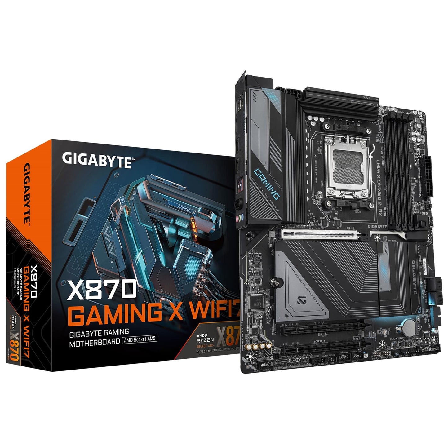 Gigabyte X870 GAMING X WIFI7 AMD AM5 Socket Motherboard, ATX, 4x DDR5 Slots, 3x M.2 Sockets, 3x USB-C Port, Fitted I/O Shield, 2.5GbE LAN, Wi-Fi 7, 1x HDMI Port / 2x USB-C (USB4) - PC Gear UK
