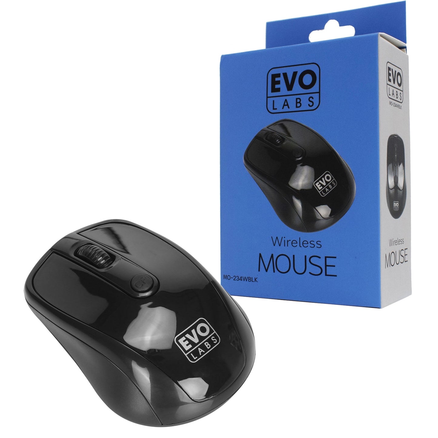 Evo Labs MO-234WBLK Wireless Mouse, 2.4GHz with USB Mini Receiver, 800 DPI Optical Tracking, Ambidextrous Design for PC / Mac / Laptop, Gloss Black - PC Gear UK