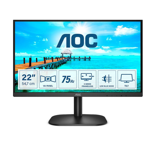 AOC 22B2H/EU 21.5 Inch Frameless Monitor, Full HD, Widescreen, VGA, HDMI, 4ms, 75Hz, VESA, Tilt - PC Gear UK