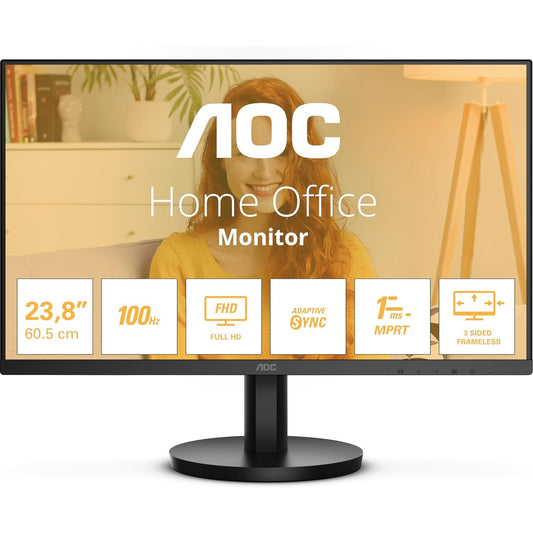AOC 24B3HA2 23.8 Inch Full HD IPS Monitor, WLED, VGA, HDMI, Speakers, VESA, 100Hz, 1ms, Speakers, Internal PSU - PC Gear UK