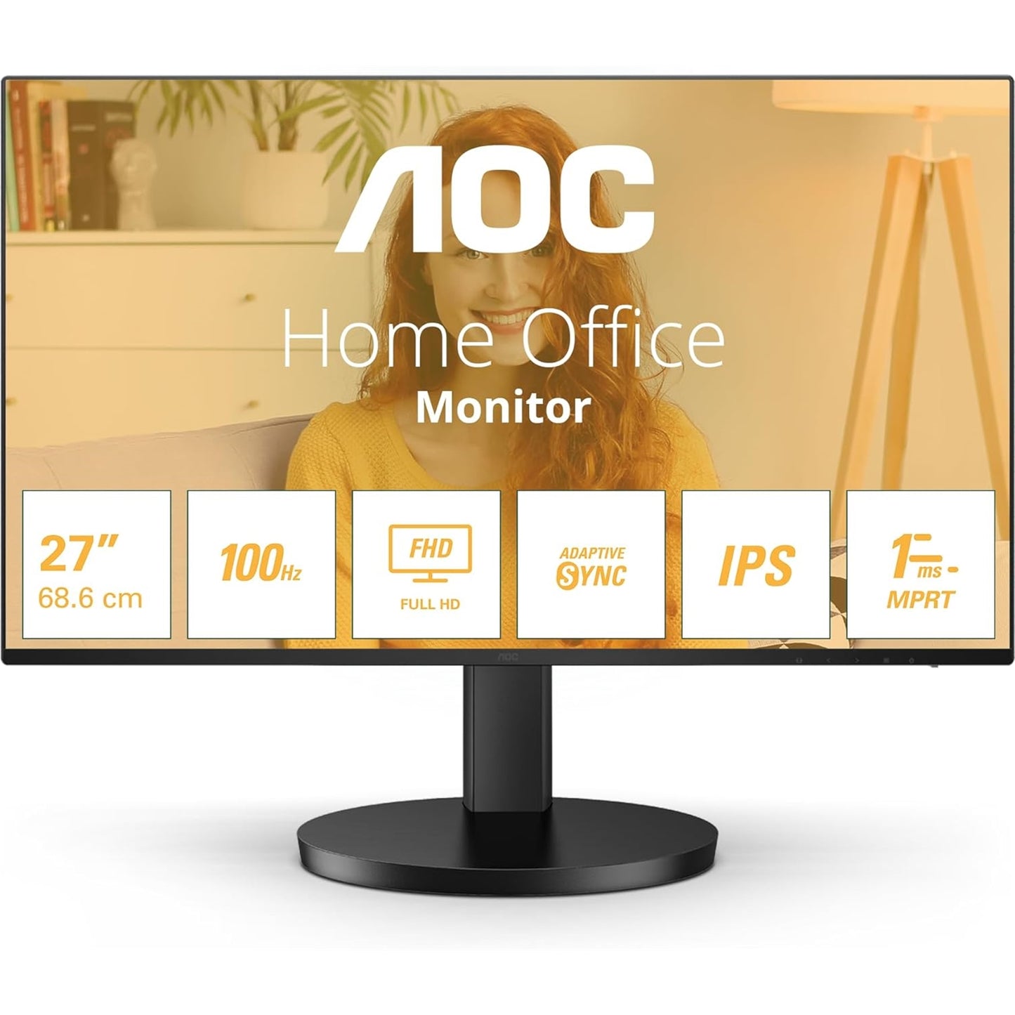 AOC 27B3HA2 27 Inch IPS Monitor, Widescreen, Full HD, VGA, HDMI, 1ms, 100Hz, Internal PSU, Speakers, VESA, Black - PC Gear UK