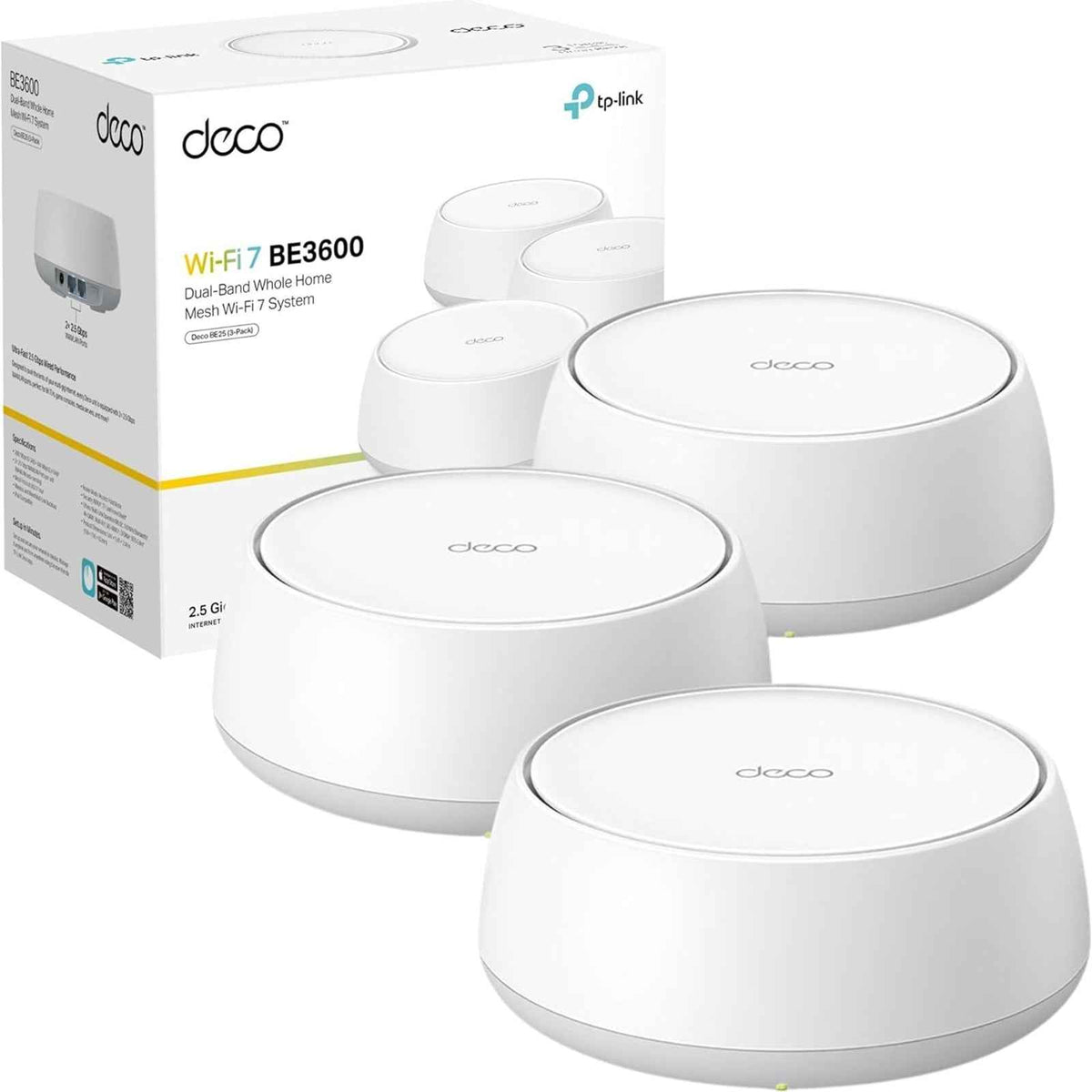 TP-Link Deco BE25(3-pack) BE3600 Whole Home Mesh Wi-Fi 7 System, 2.5G Multi Gigabit