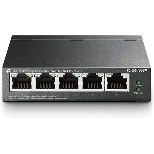 TP-Link TL-SG1005P 5-Port Metal Gigabit Desktop PoE Switch with 4-Port PoE+ (65W) - PC Gear UK