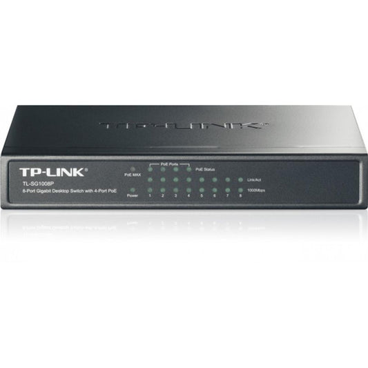 TP-Link TL-SG1008P 8-Port Metal Gigabit Desktop PoE Switch with 4-Port PoE+ (64W) - PC Gear UK