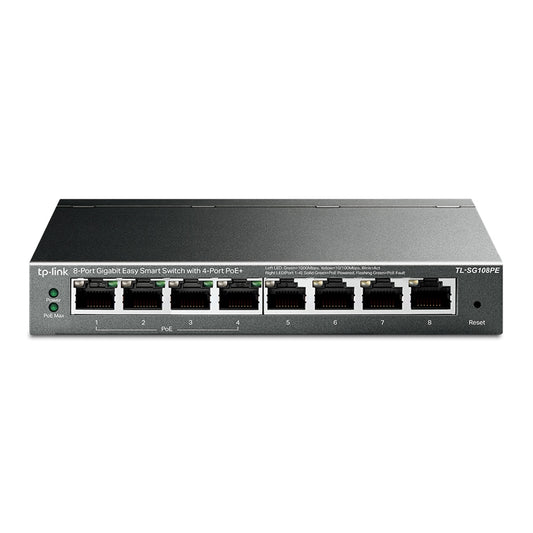 TP-Link TL-SG108PE 8-Port Metal Gigabit Easy Smart Switch with 4-Port PoE+ (64W) - PC Gear UK