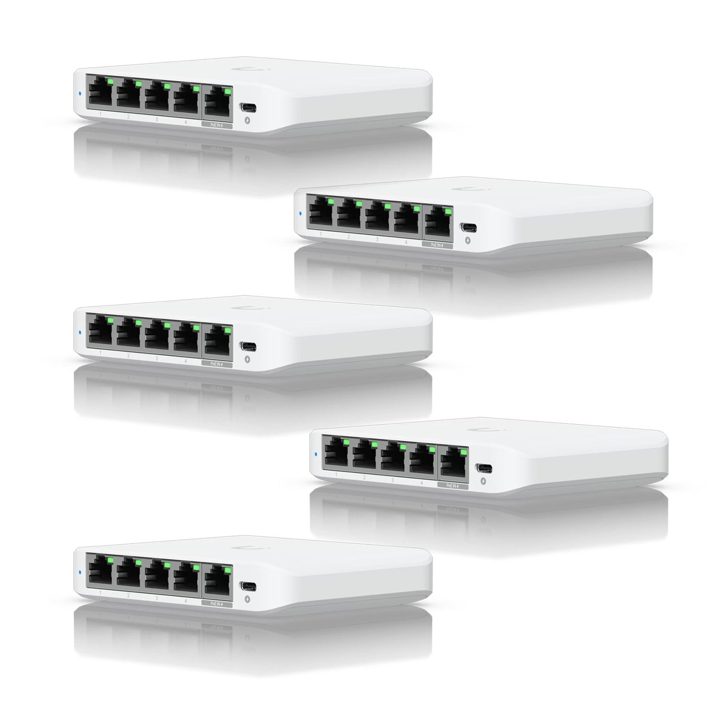 Ubiquiti USW-FLEX-MINI-5 UniFi USW Flex Mini 5 Port Smart Managed POE/USB C Powered Gigabit Network Switch (Five Pack, No PSU) - PC Gear UK