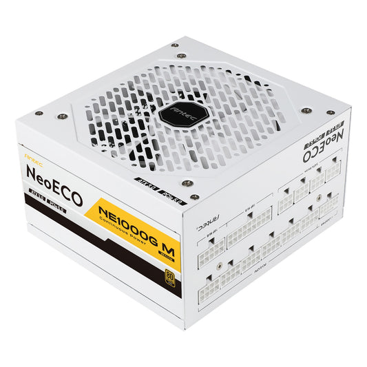 Antec NE1000G M, White, PCIe 5.0 Ready, Fully Modular, 80PLUS Gold, Single Rail, 83A, 120mm FDB Fan, ATX3.0 PSU - PC Gear UK