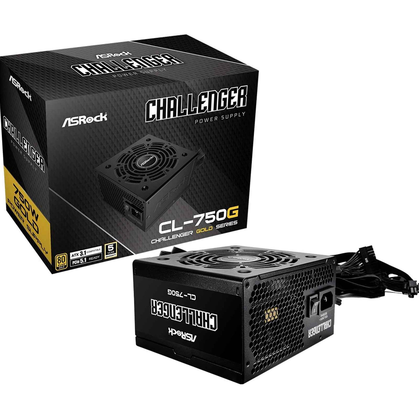 ASRock CL-750G 750W ATX Power Supply Unit, 80 PLUS GOLD Certified, 120mm Golf-Blade Fan, High Efficiency PSU