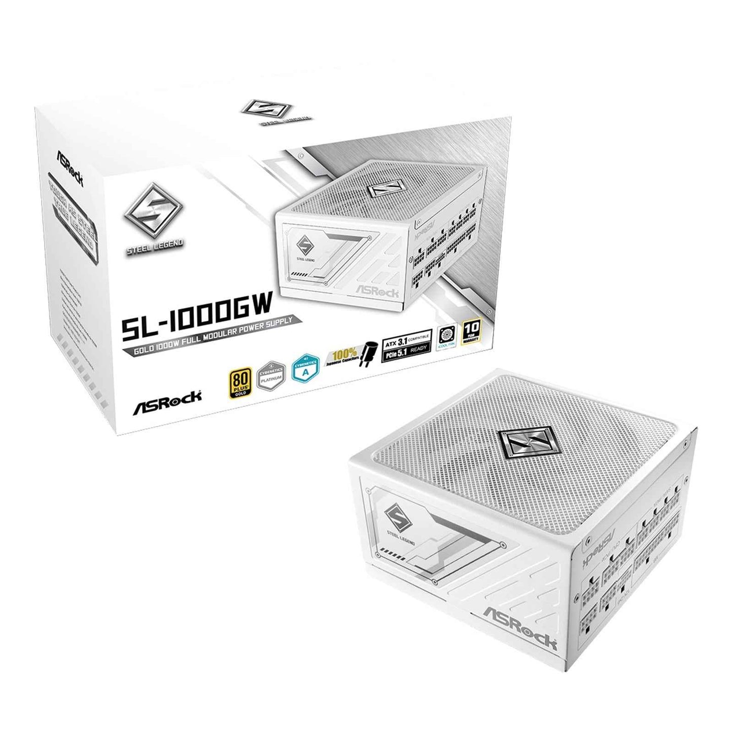 ASRock Steel Legend SL-1000G 1000W ATX Power Supply Unit, 80 Plus Gold Certified, 120mm Silent Cooling Fan, High Efficiency PSU